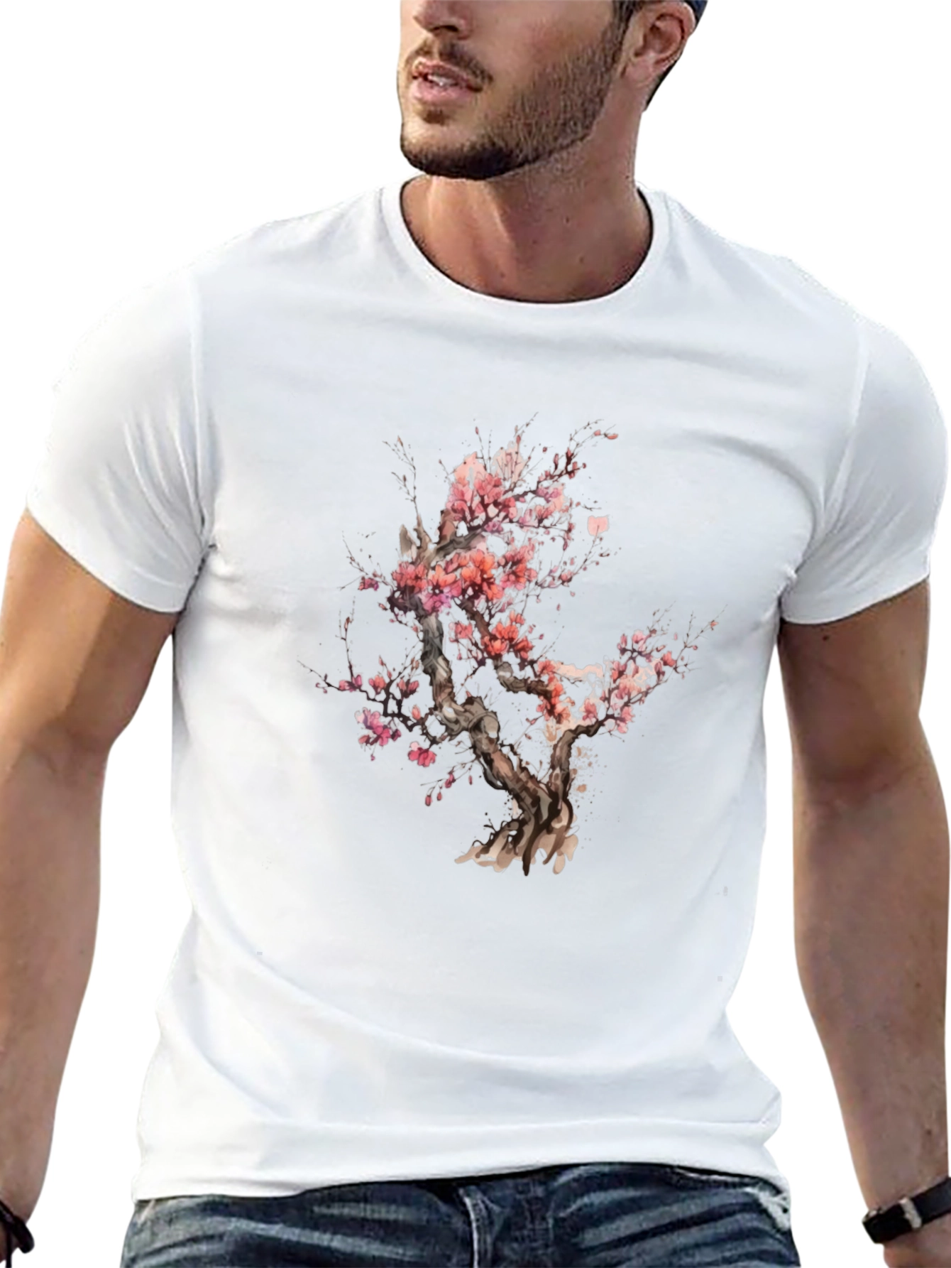 Cherry Blossom Tree Graphic Black T-Shirt