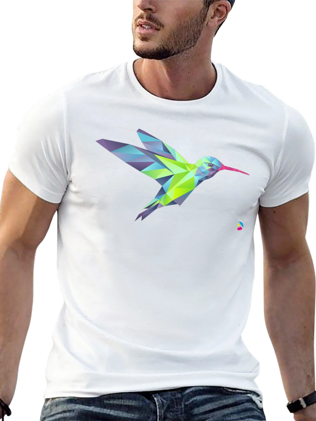 Geometric Hummingbird Graphic Print Black T-Shirt