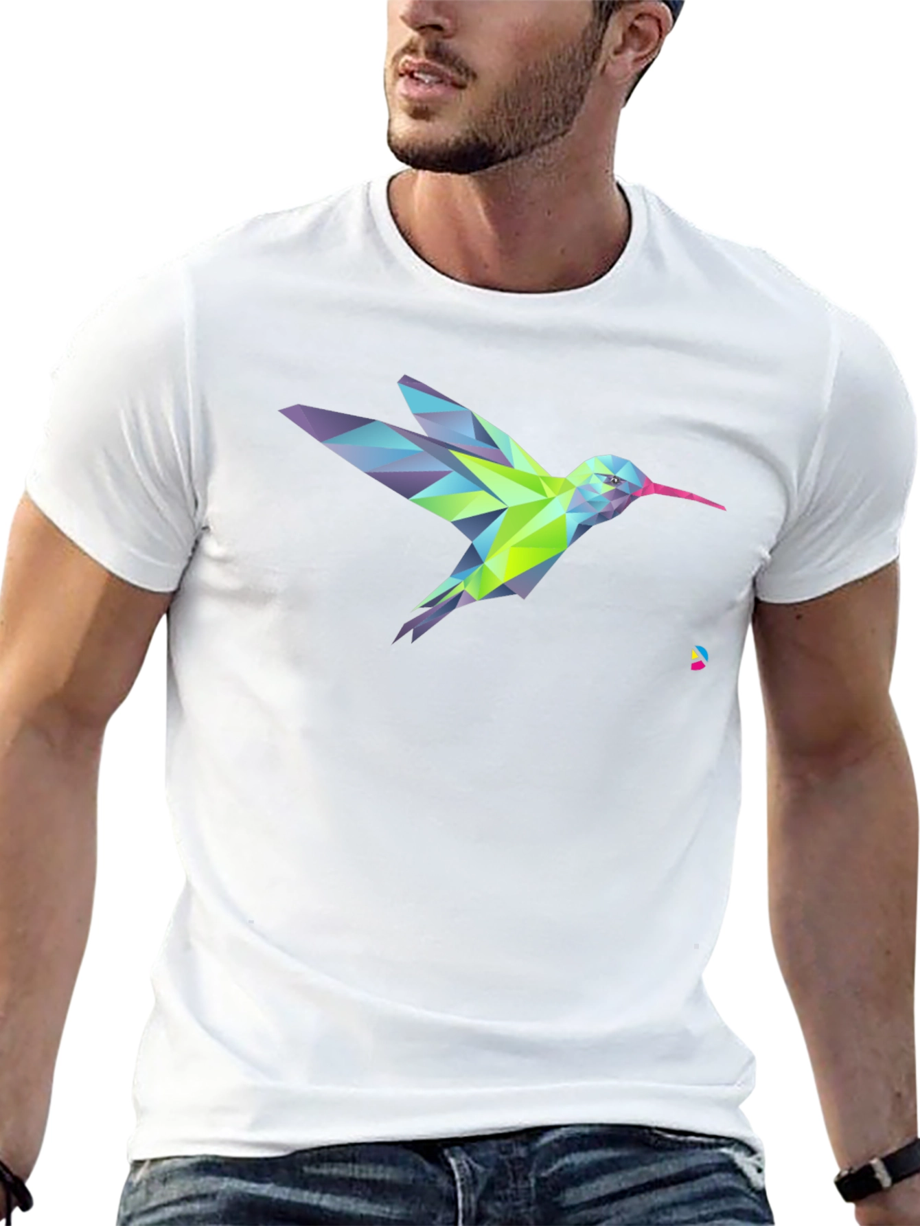 Geometric Hummingbird Graphic Print Black T-Shirt