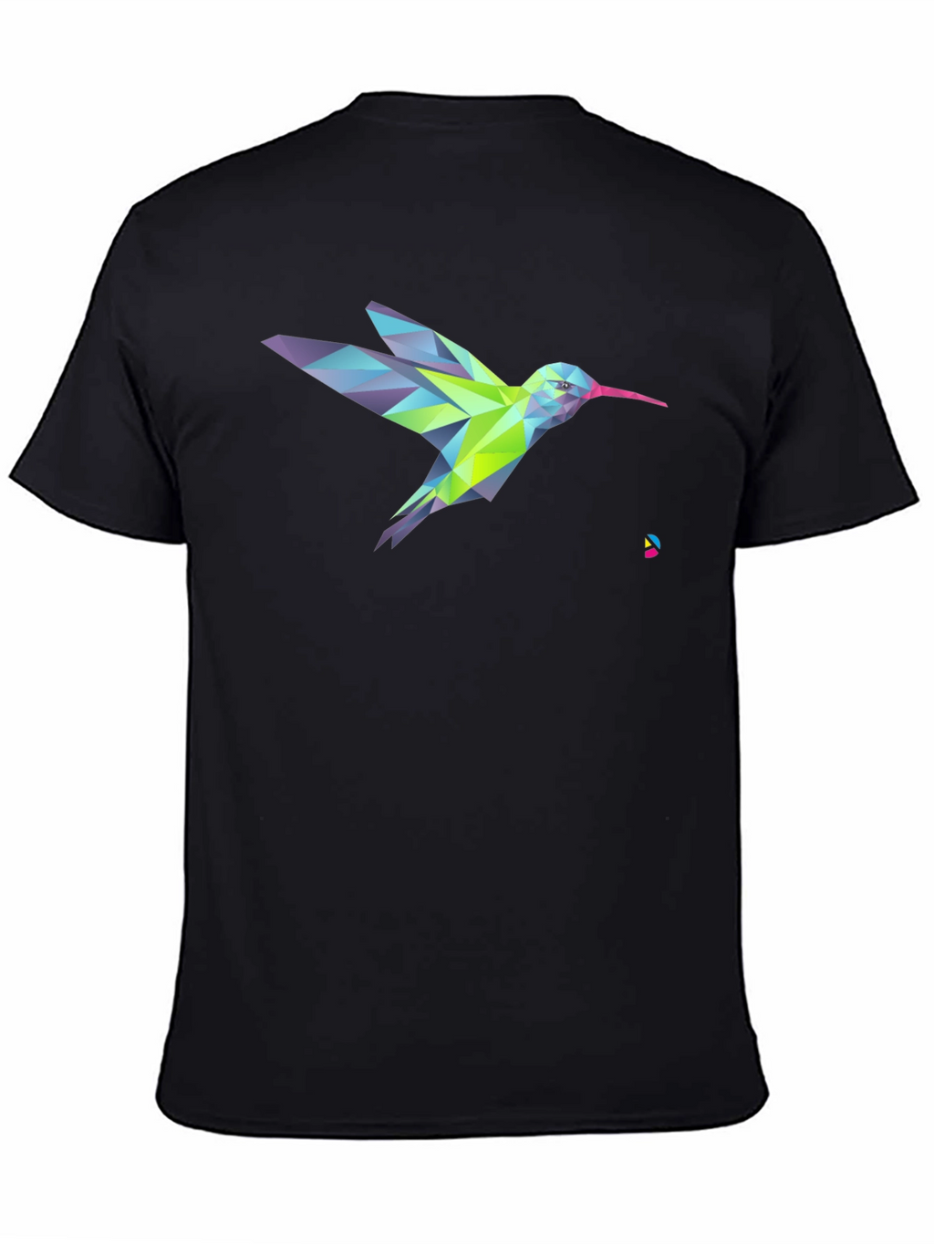 Geometric Hummingbird Graphic Print Black T-Shirt