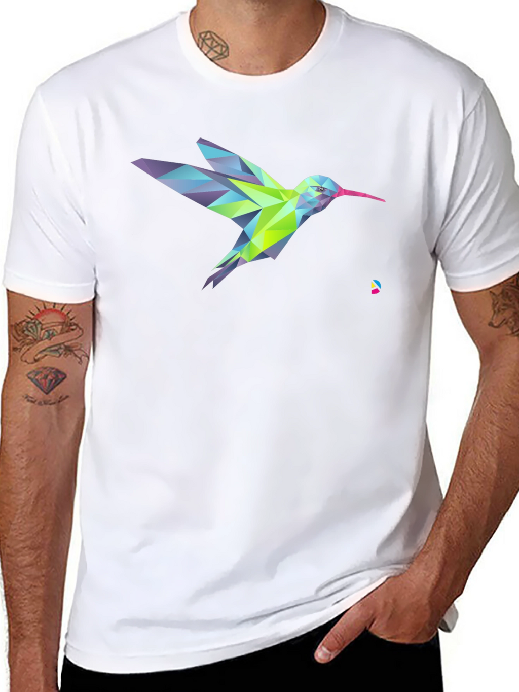 Geometric Hummingbird Graphic Print Black T-Shirt
