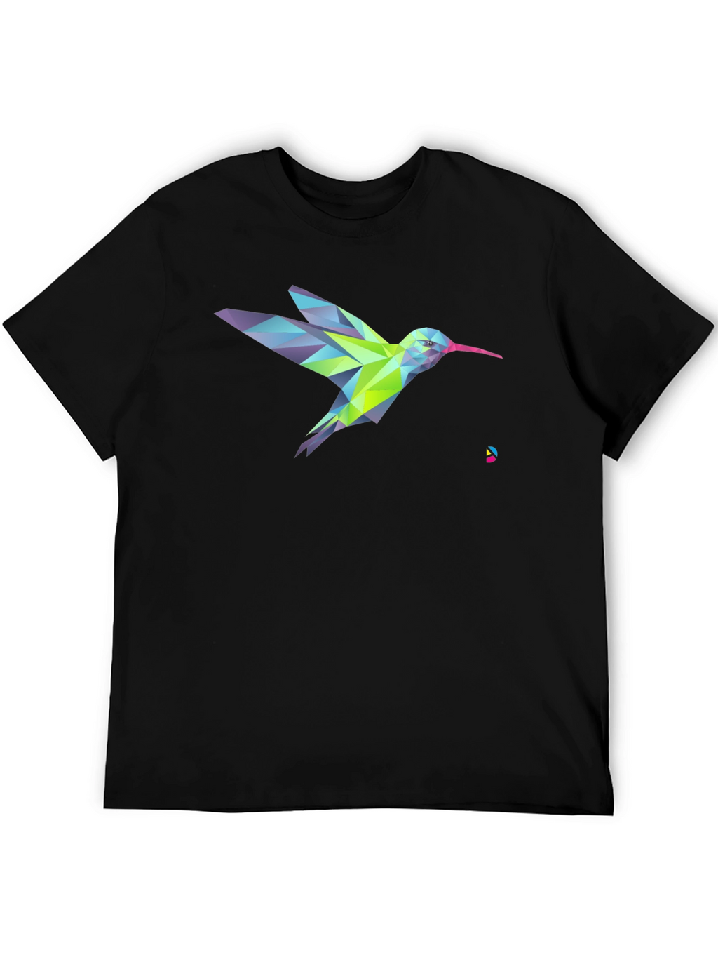 Geometric Hummingbird Graphic Print Black T-Shirt