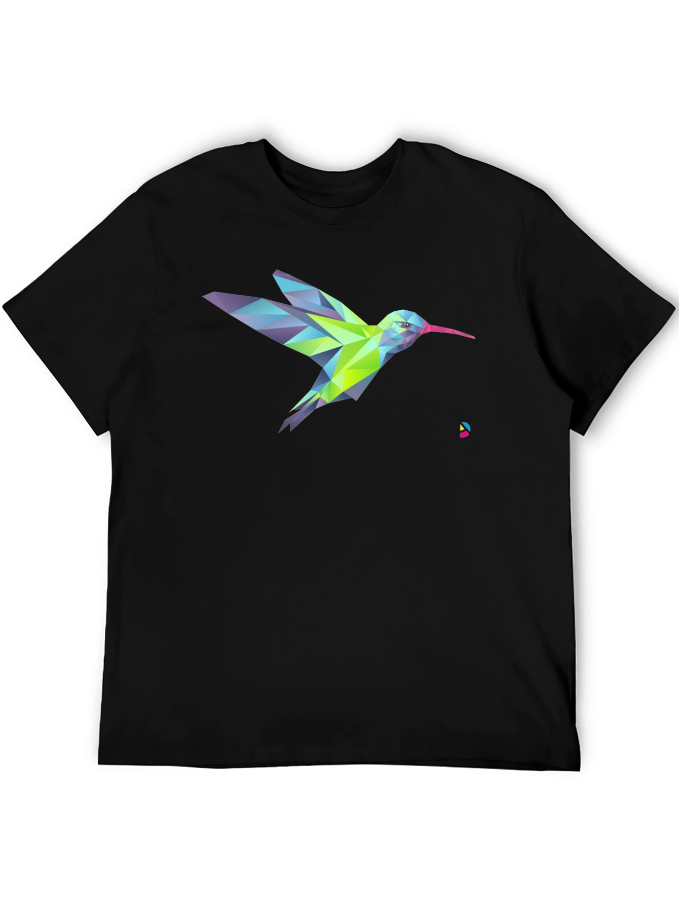 Geometric Hummingbird Graphic Print Black T-Shirt