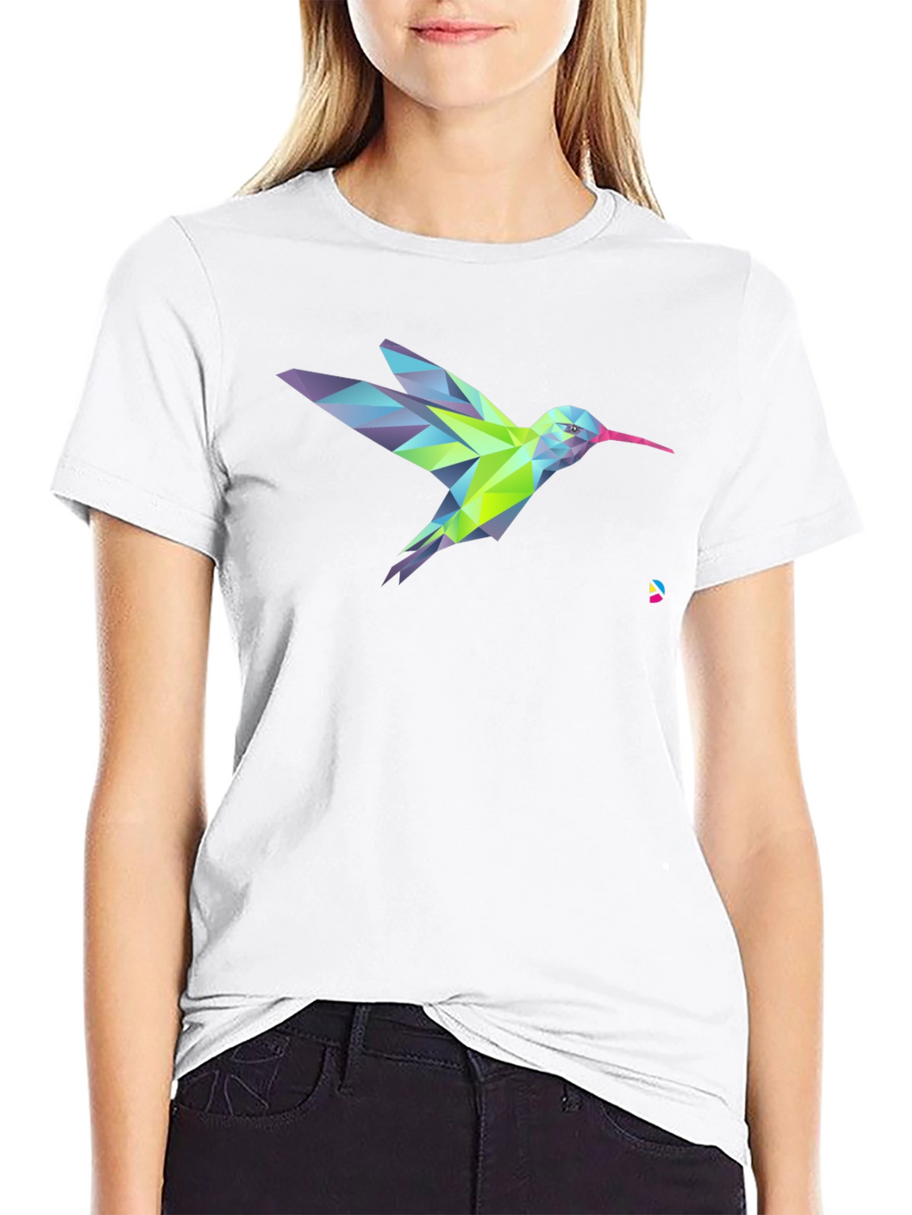Geometric Hummingbird Graphic Print Black T-Shirt