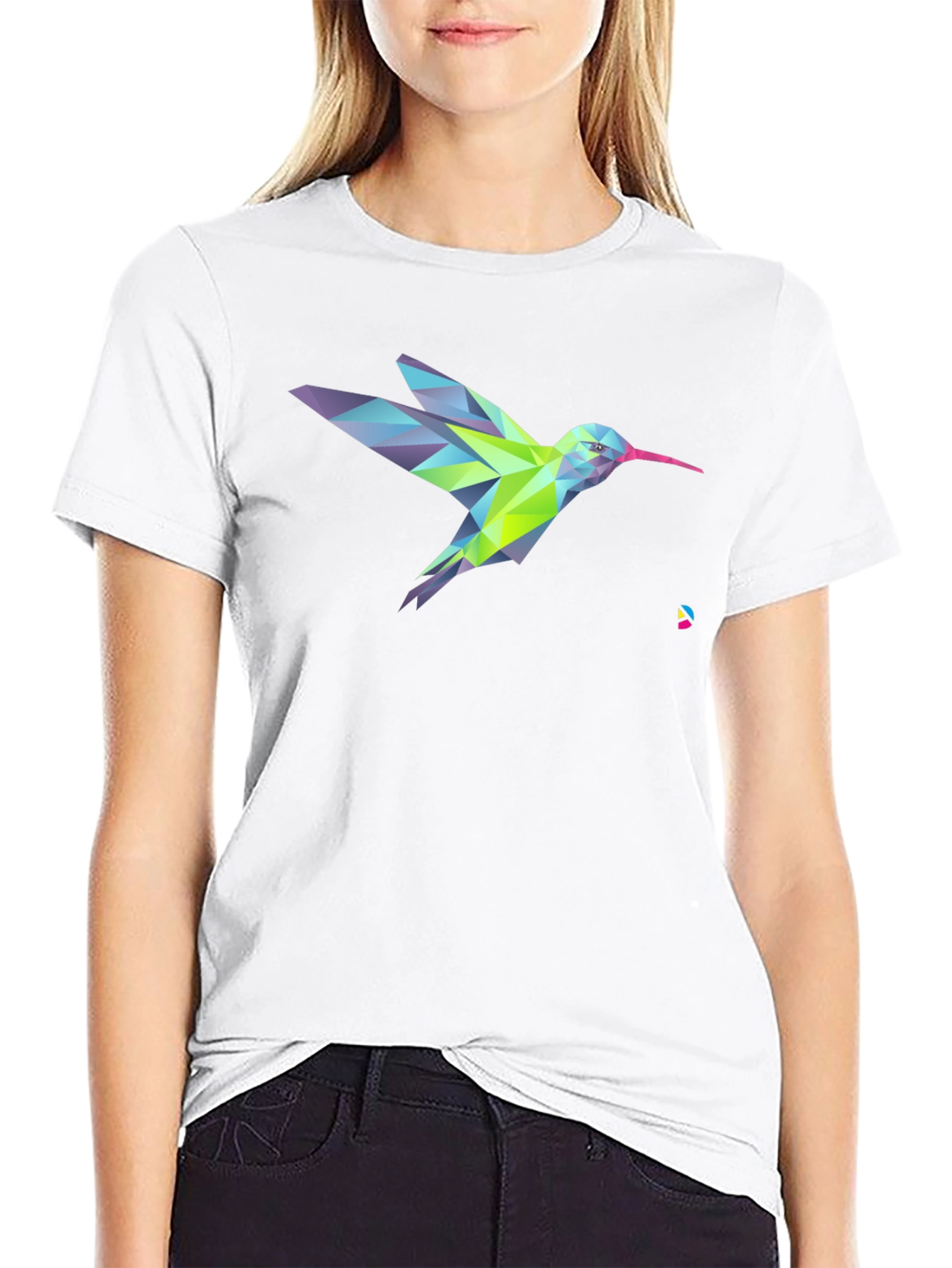 Geometric Hummingbird Graphic Print Black T-Shirt