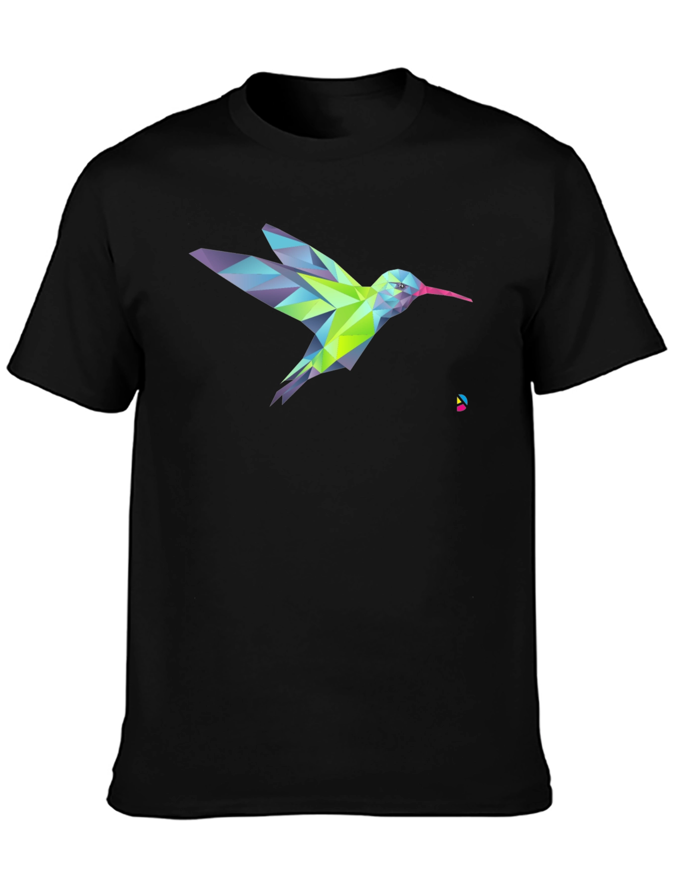 Geometric Hummingbird Graphic Print Black T-Shirt