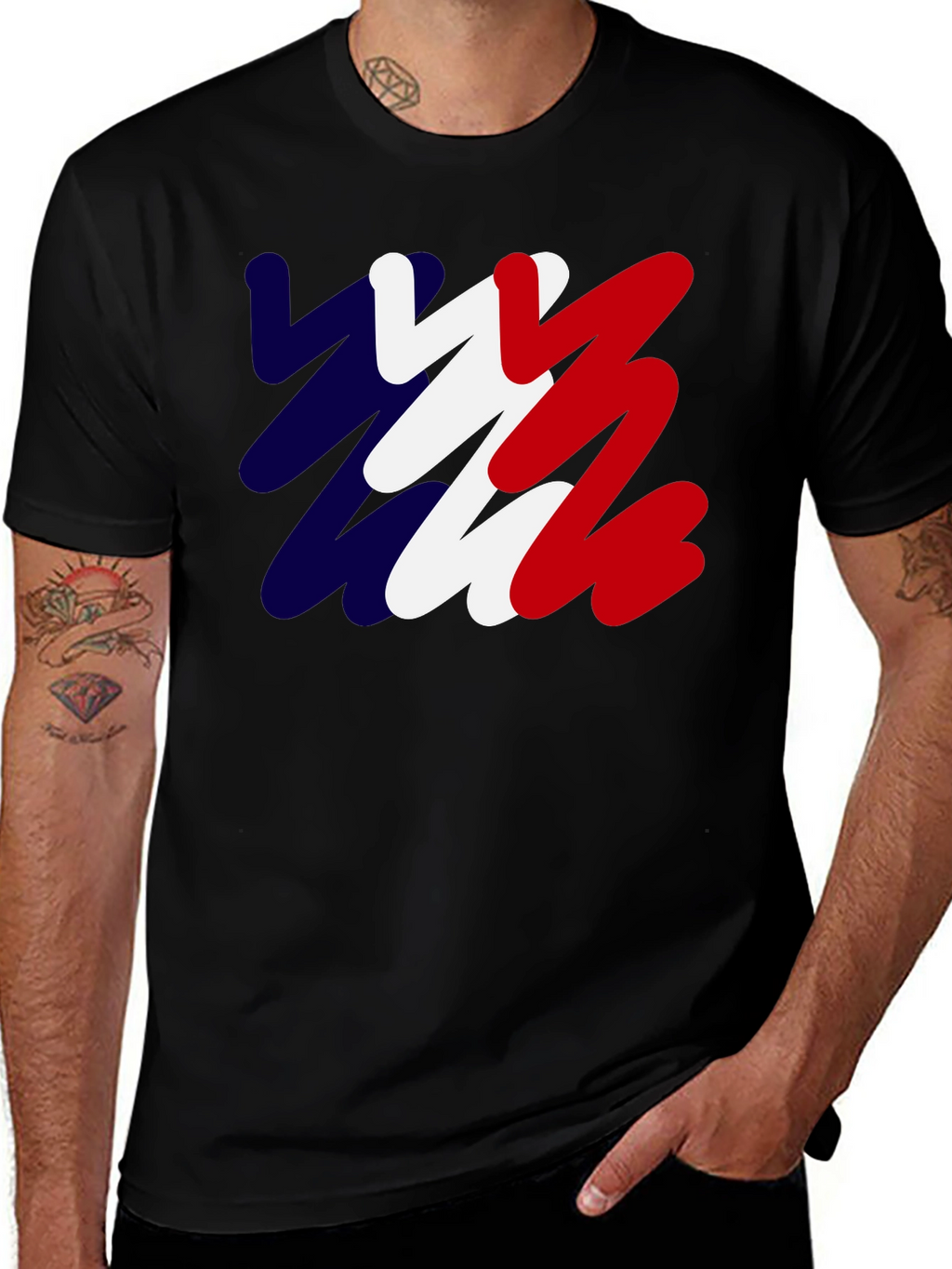 Abstract France Flag Mens Black T-Shirt