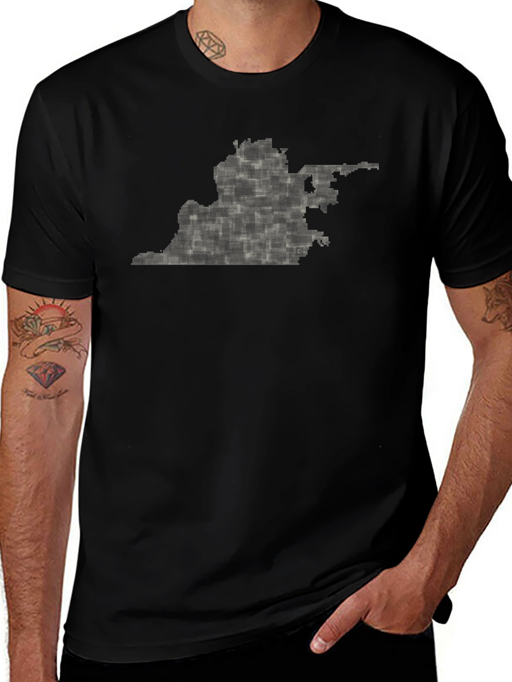 Virginia State Pixel Art Black T-Shirt