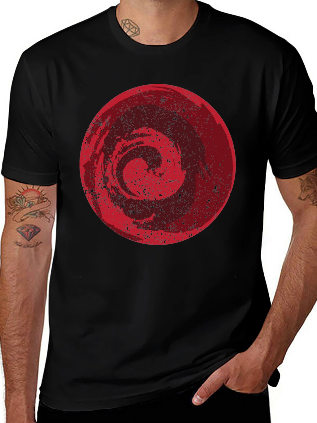 Abstract Red Circle Graphic Black T-Shirt