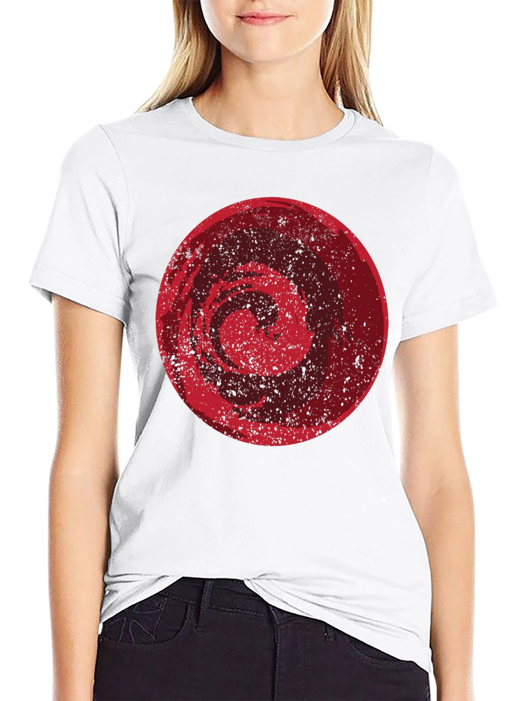 Abstract Red Circle Graphic Black T-Shirt