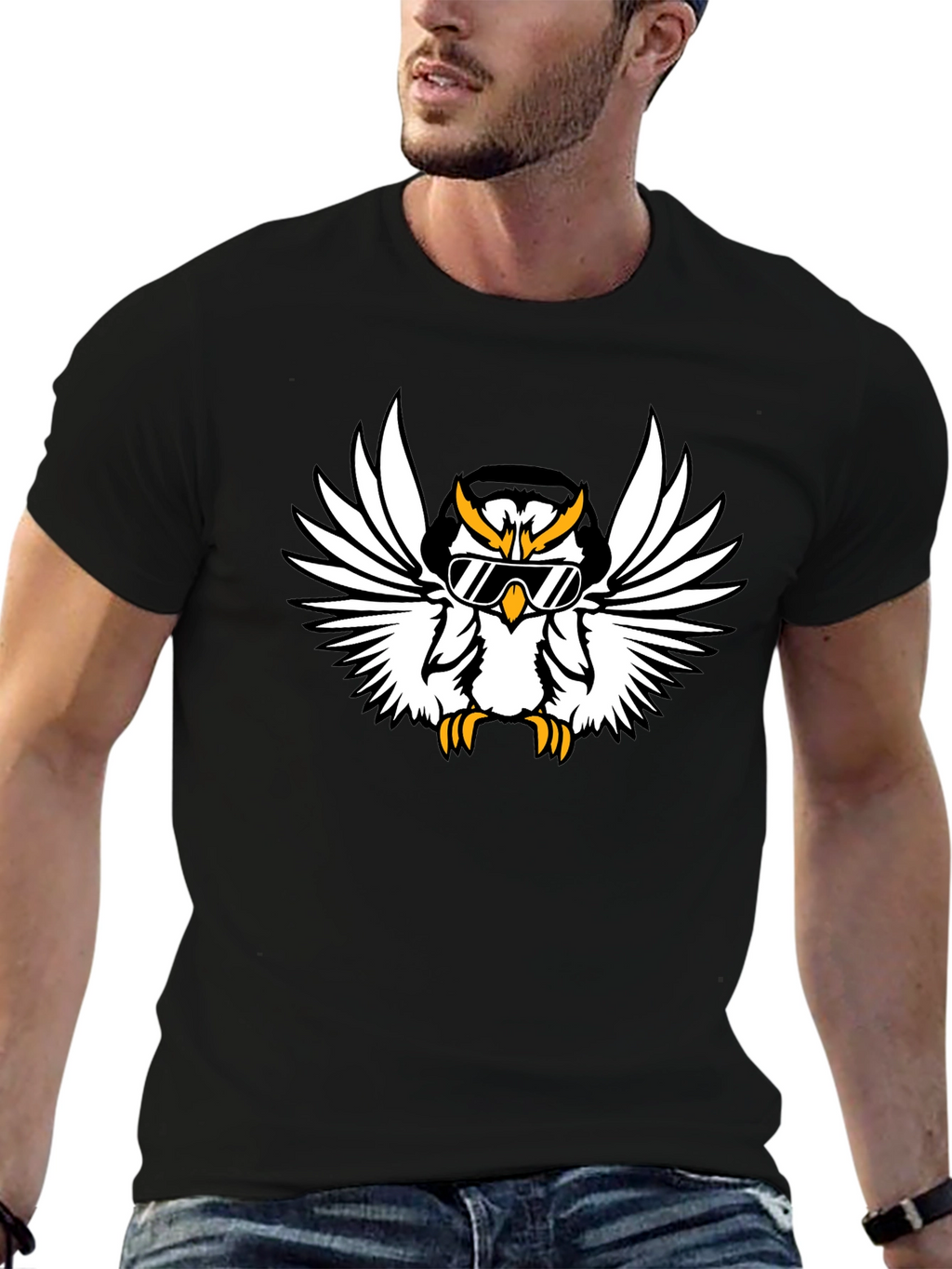 Cool Owl Graphic Tee - Black Cotton T-Shirt