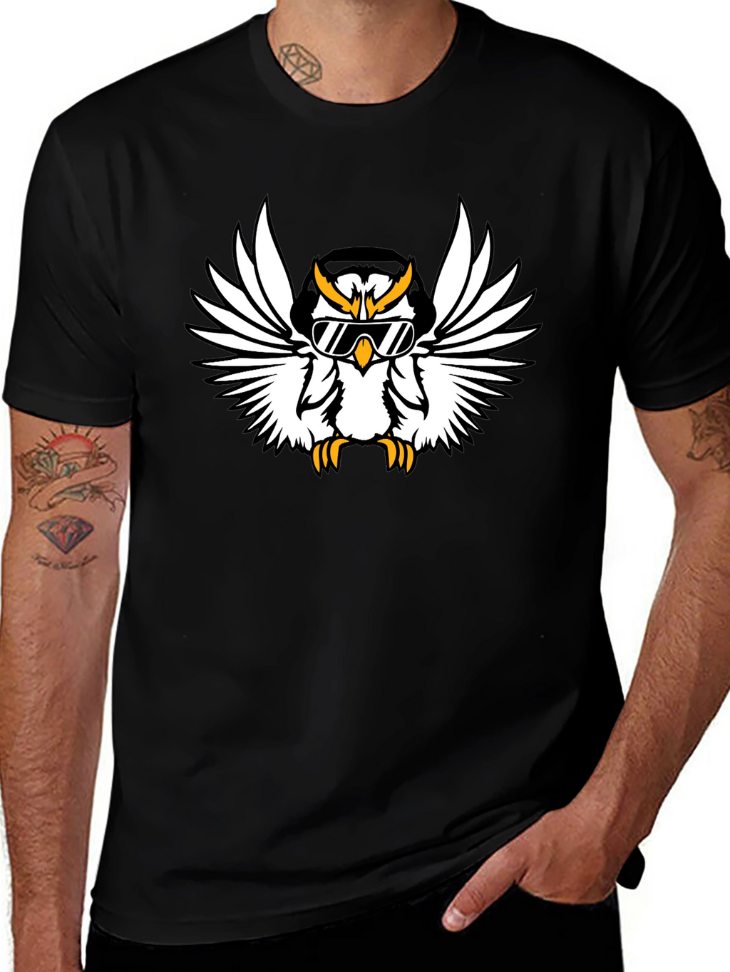Cool Owl Graphic Tee - Black Cotton T-Shirt