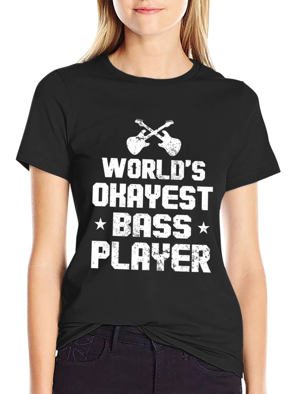 Worlds Okayest Bass Player Black T-Shirt