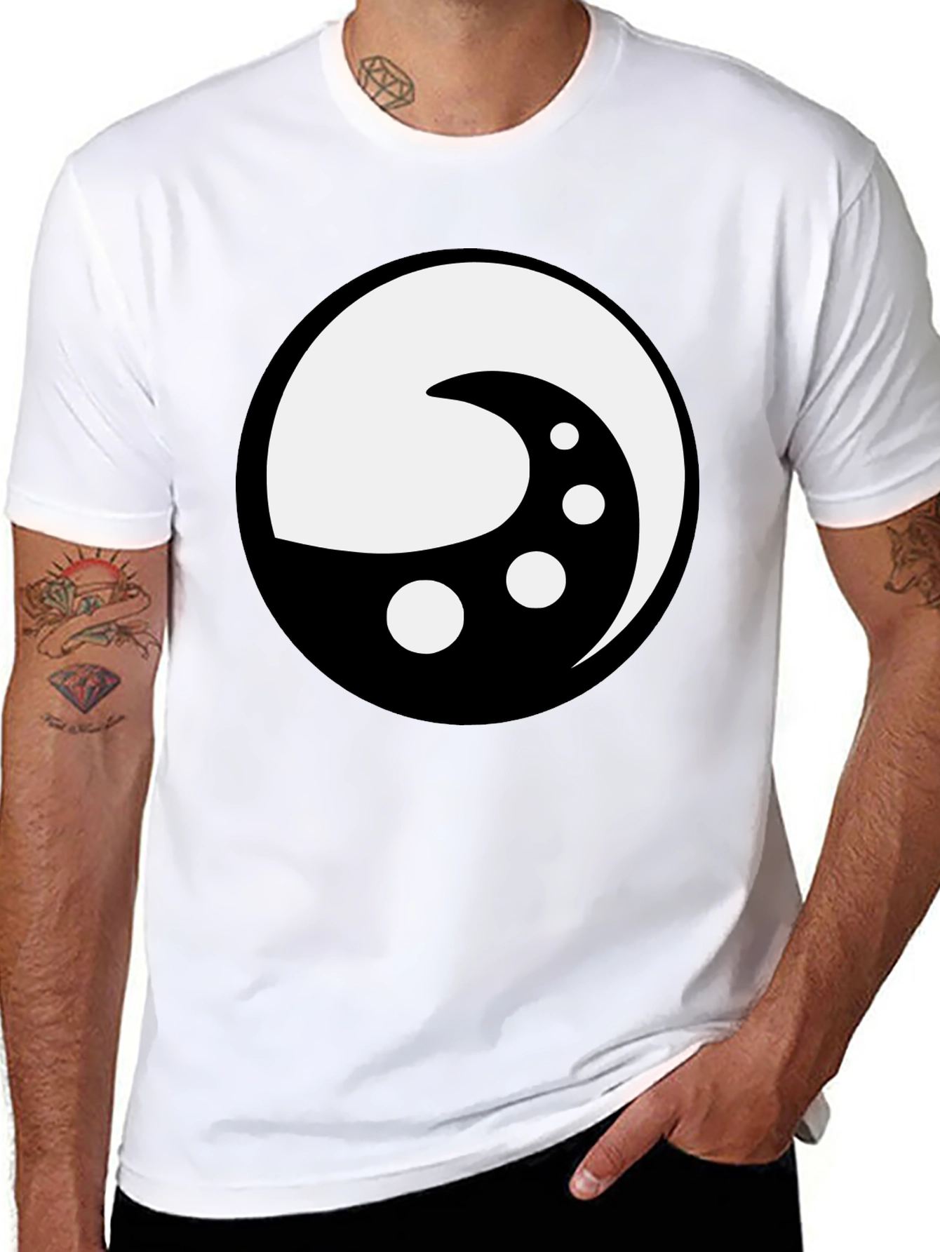 Yin Yang Moon Phase Graphic Tee - Black Cotton Shirt