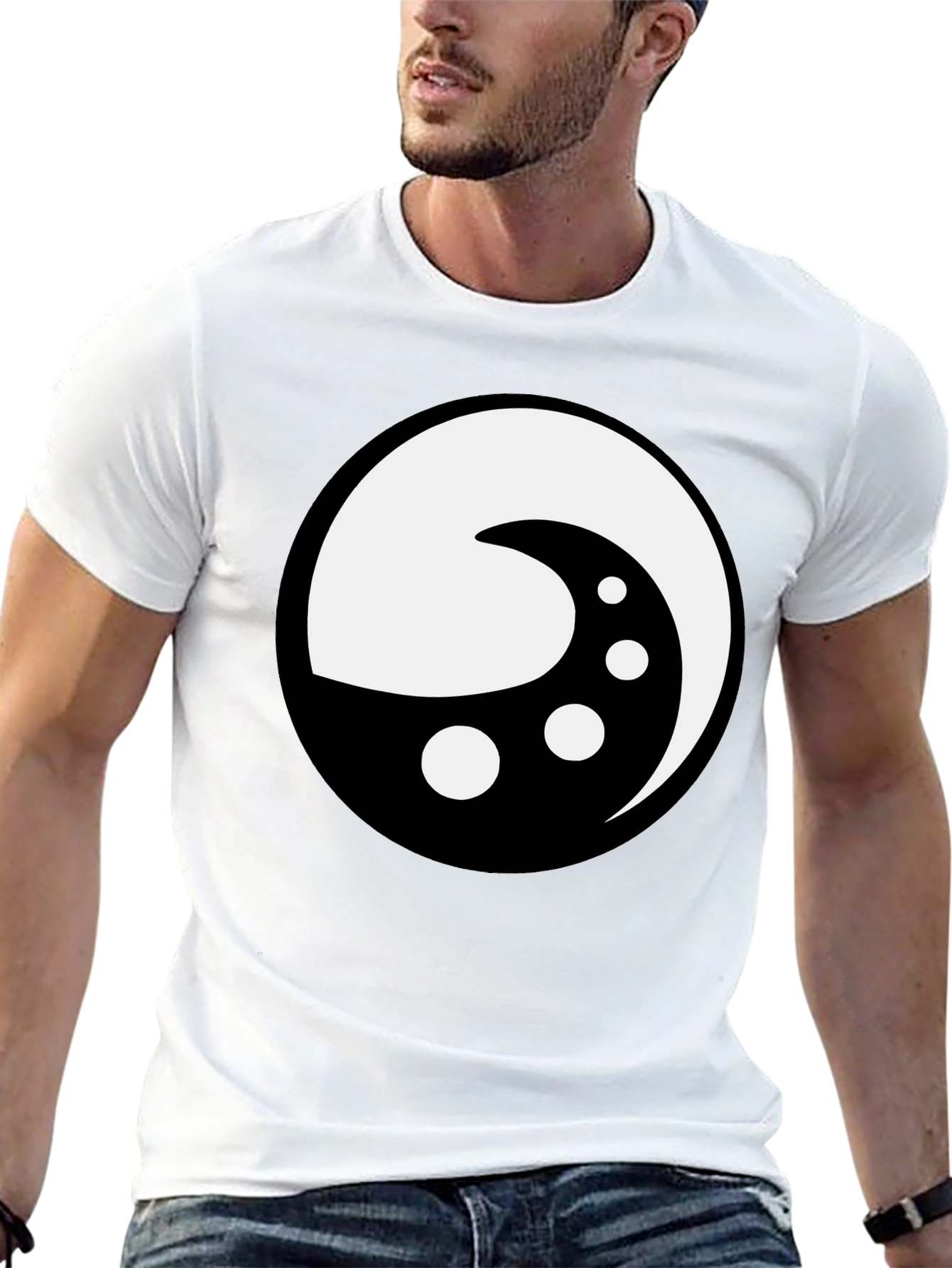 Yin Yang Moon Phase Graphic Tee - Black Cotton Shirt