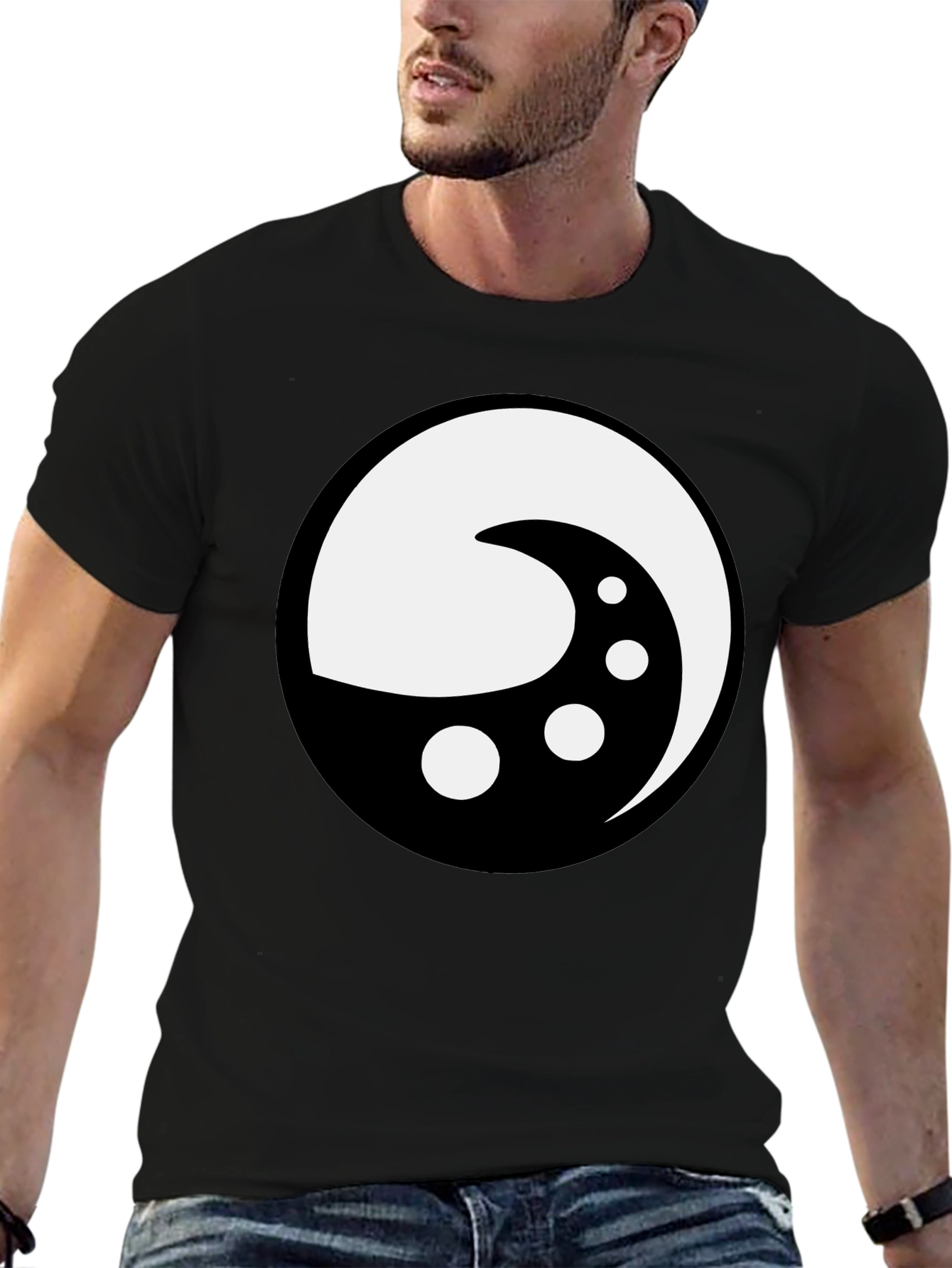 Yin Yang Moon Phase Graphic Tee - Black Cotton Shirt