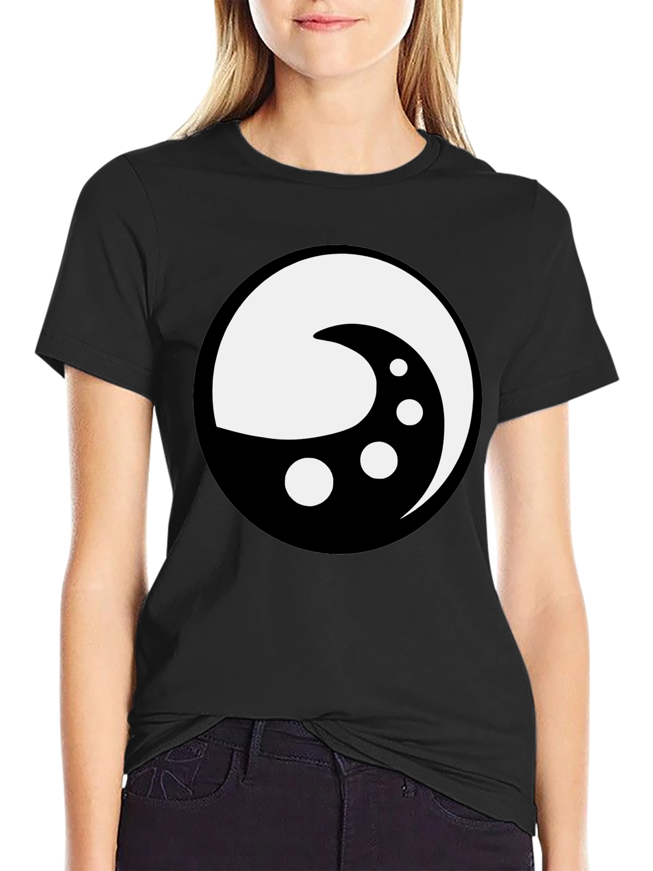 Yin Yang Moon Phase Graphic Tee - Black Cotton Shirt