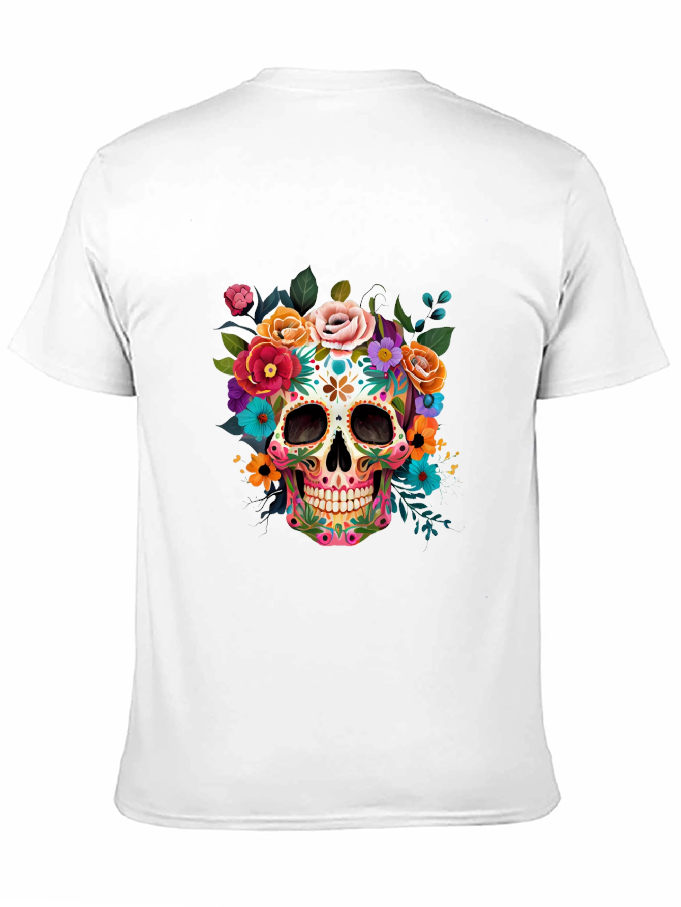 Floral Sugar Skull Graphic Tee - Dia de los Muertos Style