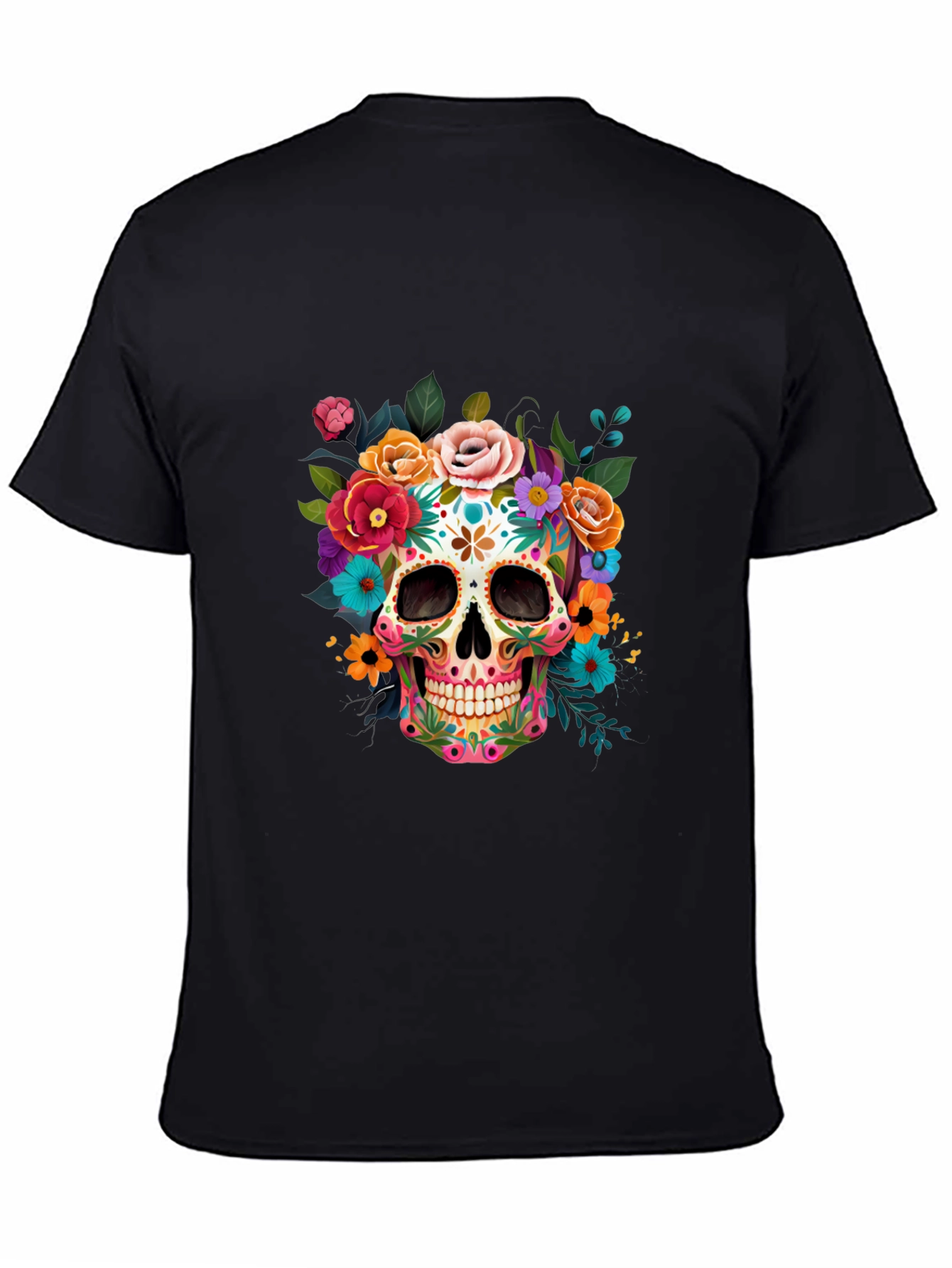 Floral Sugar Skull Graphic Tee - Dia de los Muertos Style