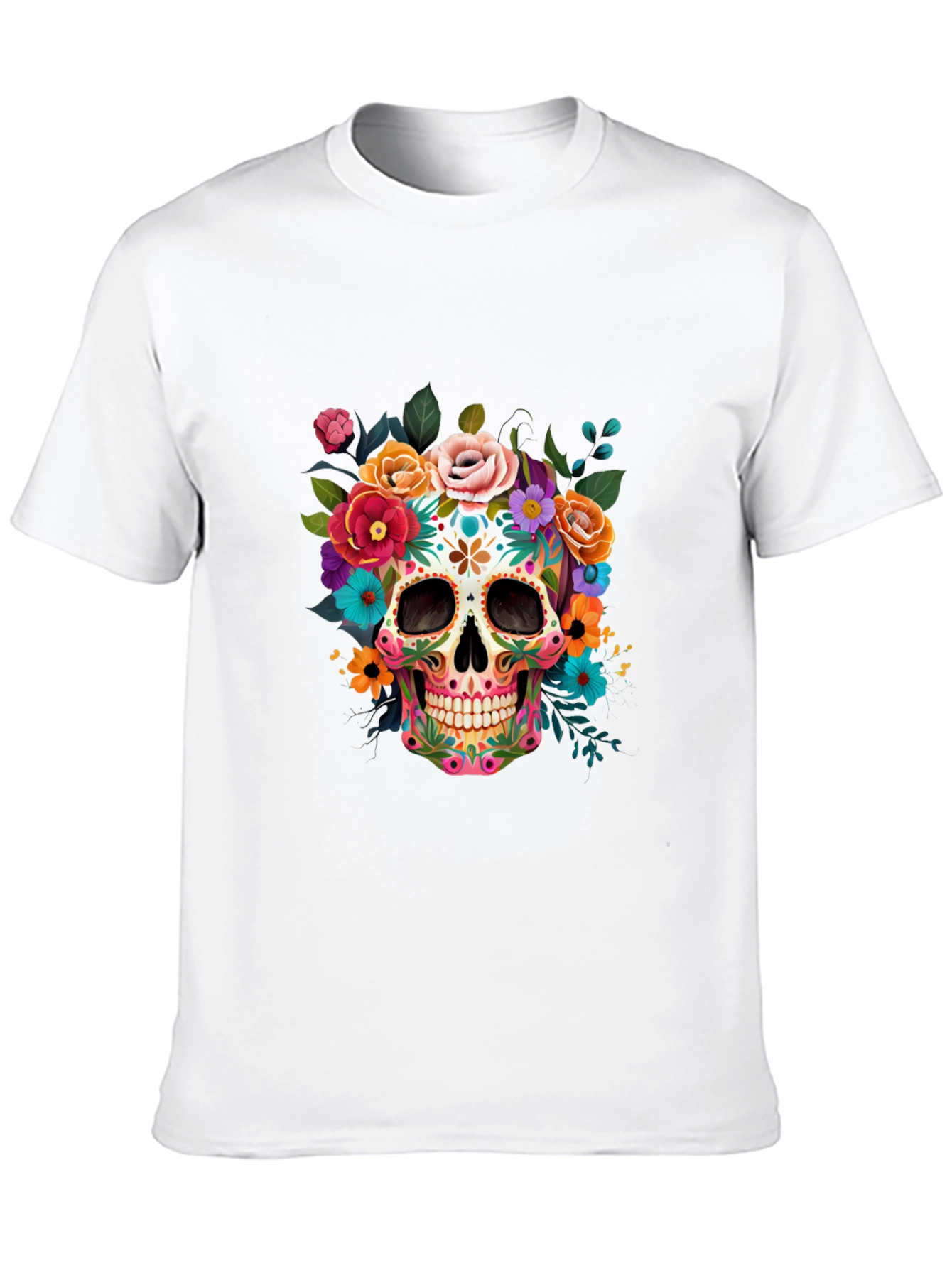 Floral Sugar Skull Graphic Tee - Dia de los Muertos Style