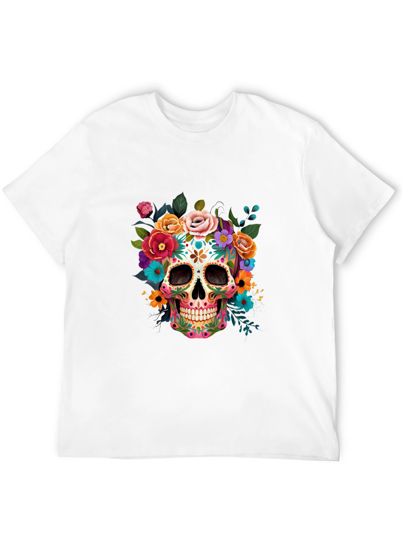 Floral Sugar Skull Graphic Tee - Dia de los Muertos Style