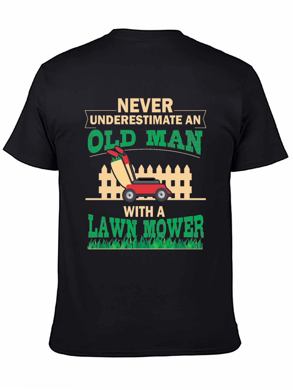 Old Man Lawn Mower Graphic Tee - Black