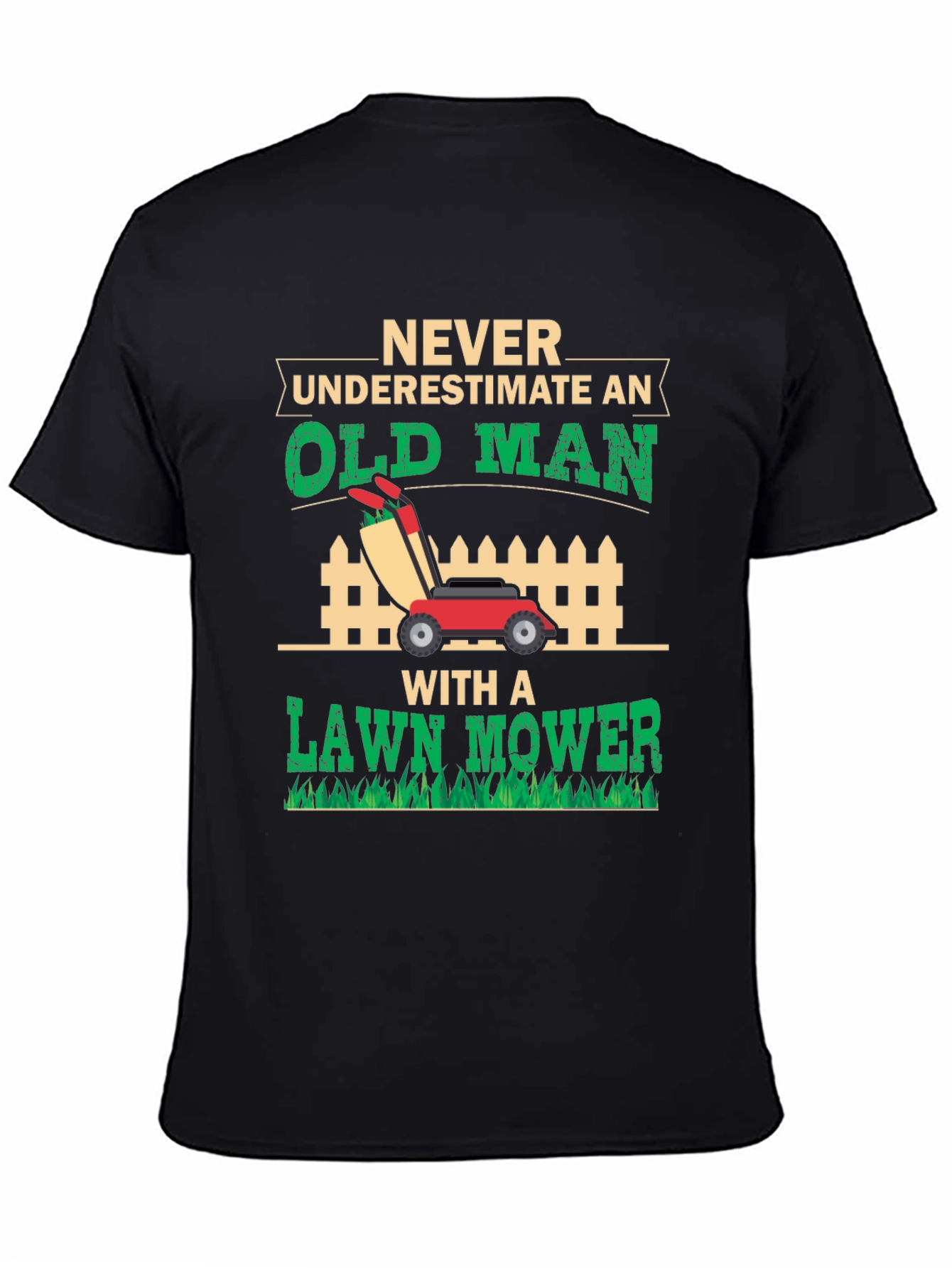 Old Man Lawn Mower Graphic Tee - Black
