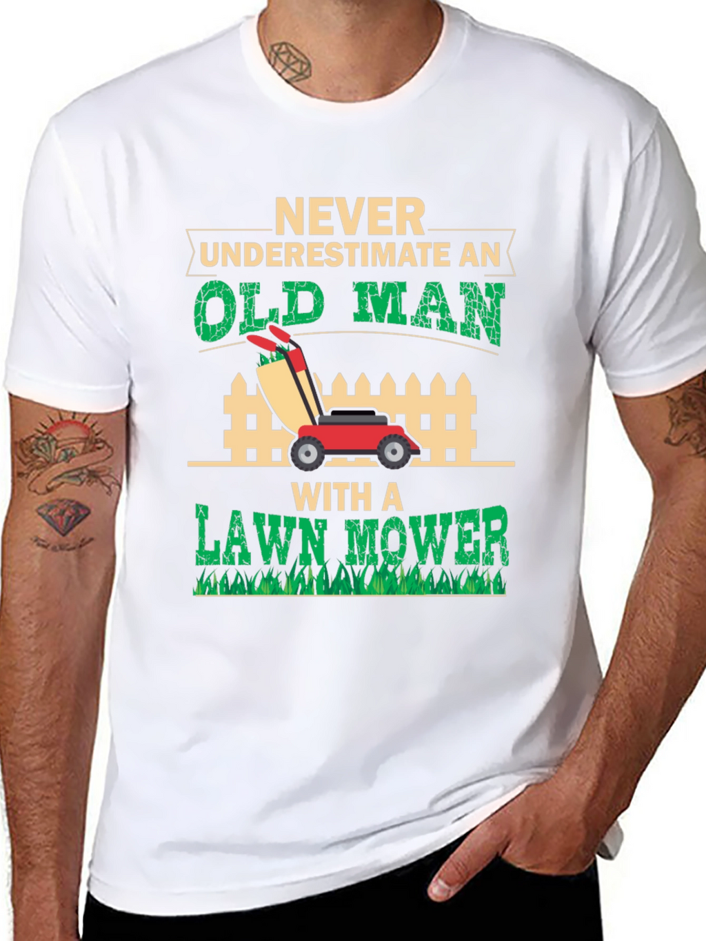 Old Man Lawn Mower Graphic Tee - Black