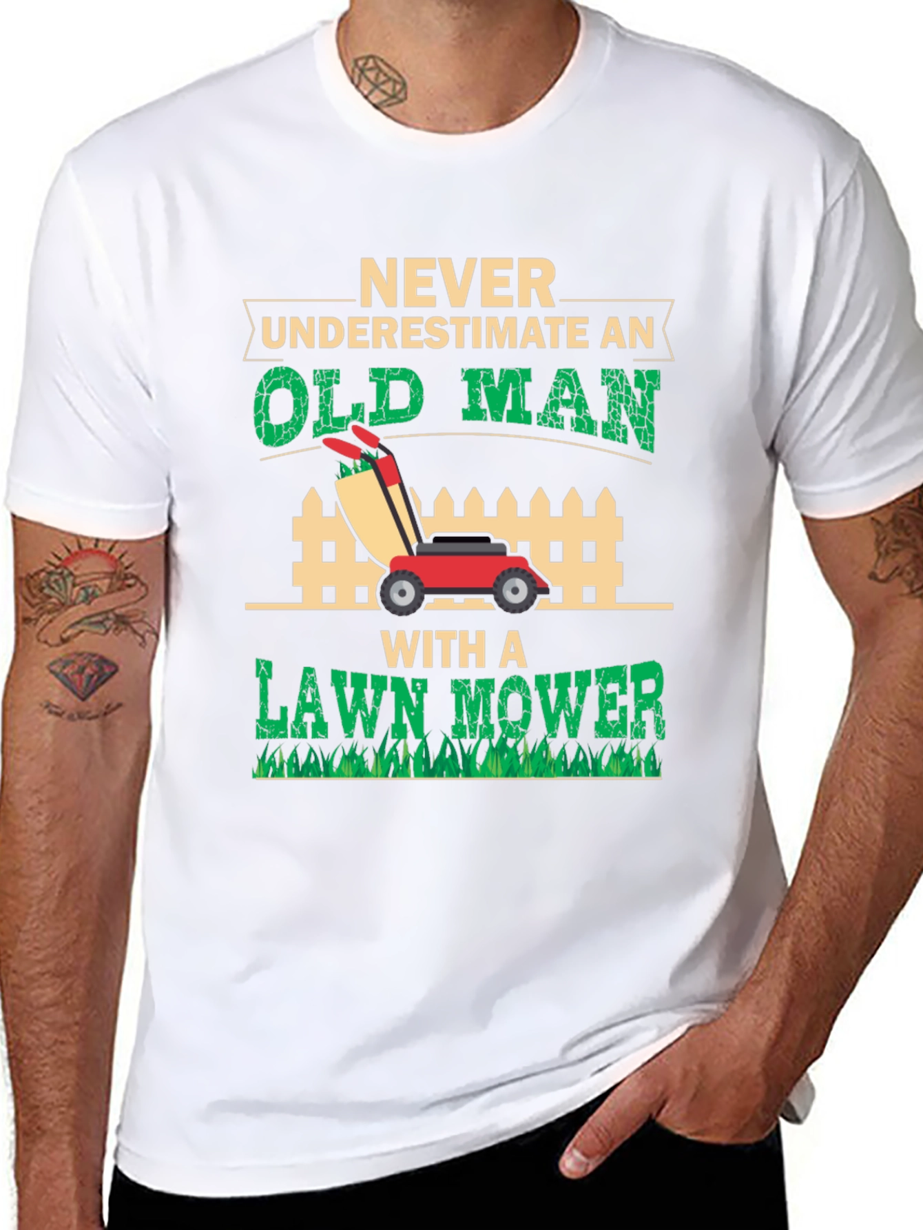 Old Man Lawn Mower Graphic Tee - Black