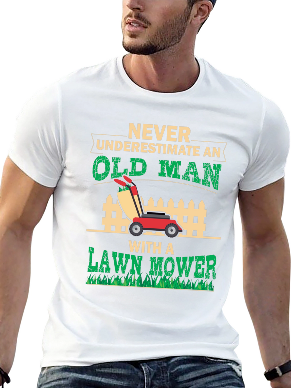 Old Man Lawn Mower Graphic Tee - Black
