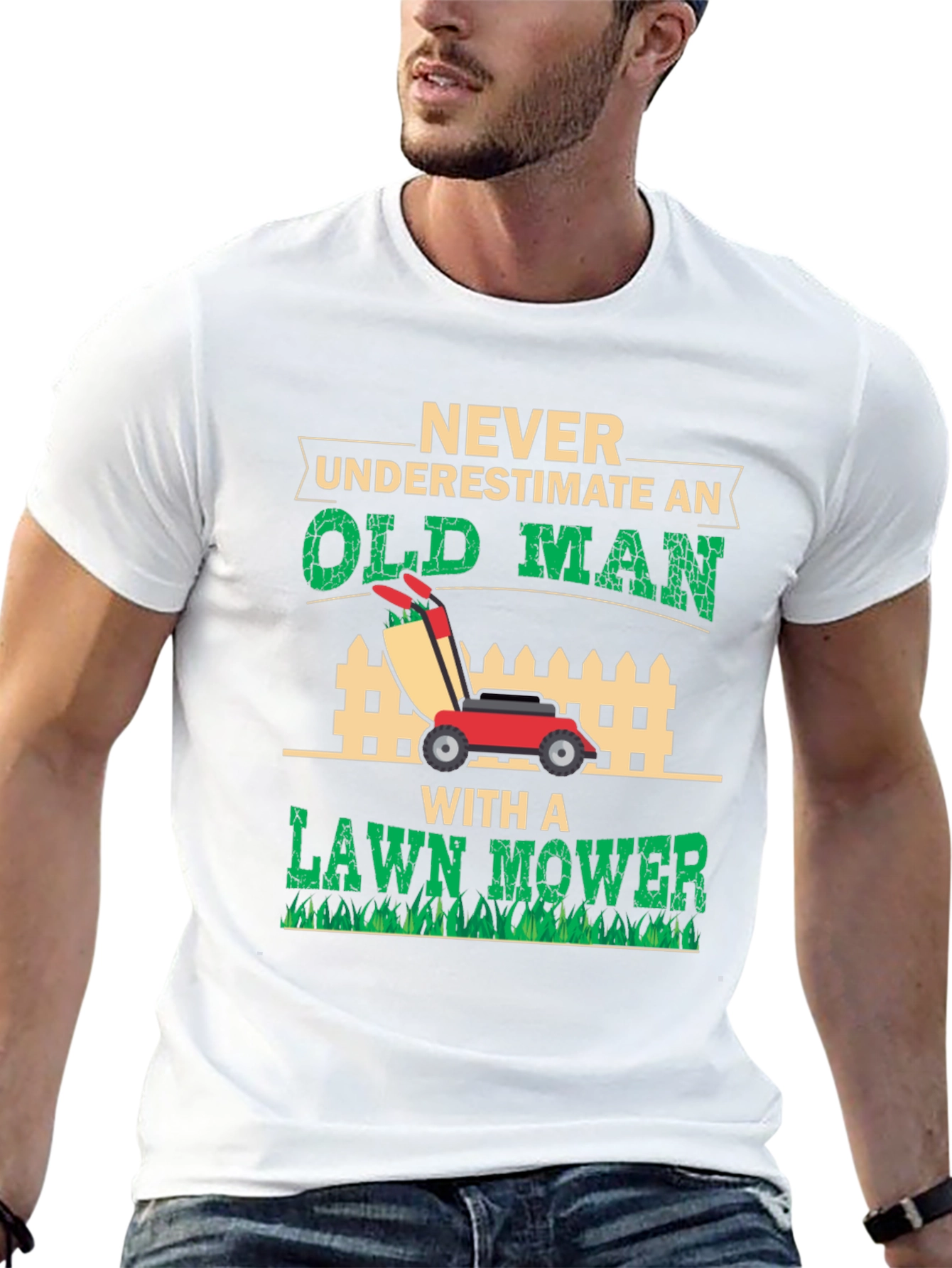 Old Man Lawn Mower Graphic Tee - Black