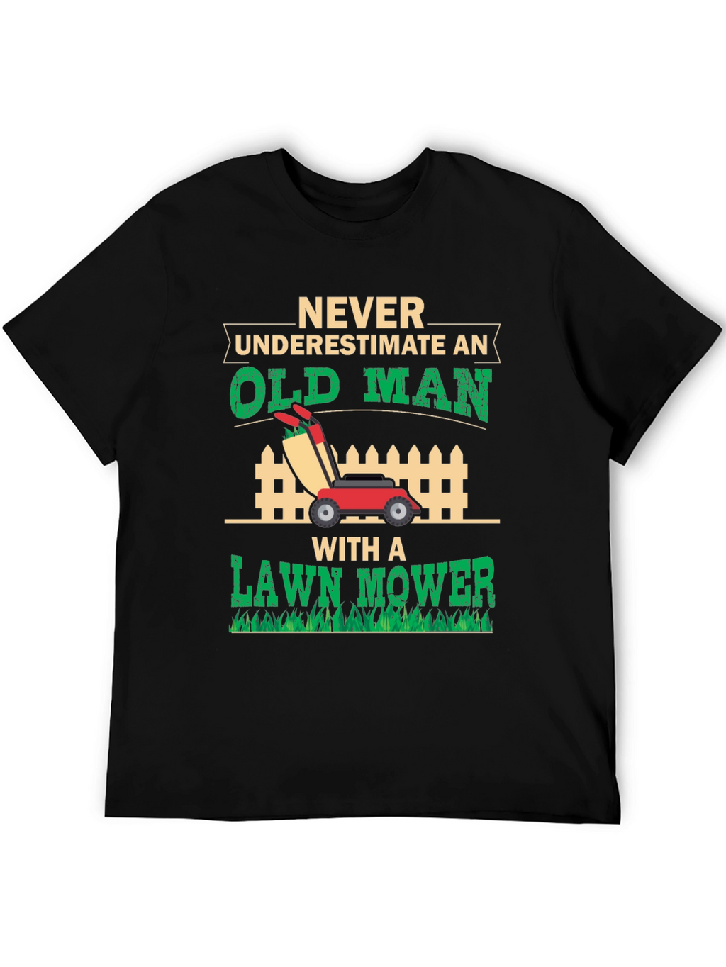 Old Man Lawn Mower Graphic Tee - Black