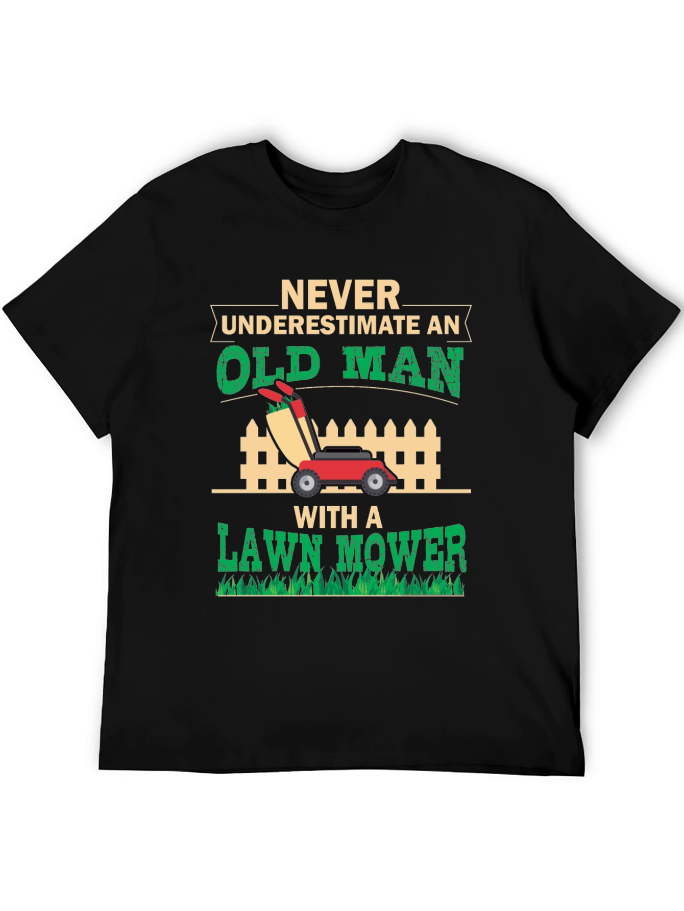 Old Man Lawn Mower Graphic Tee - Black