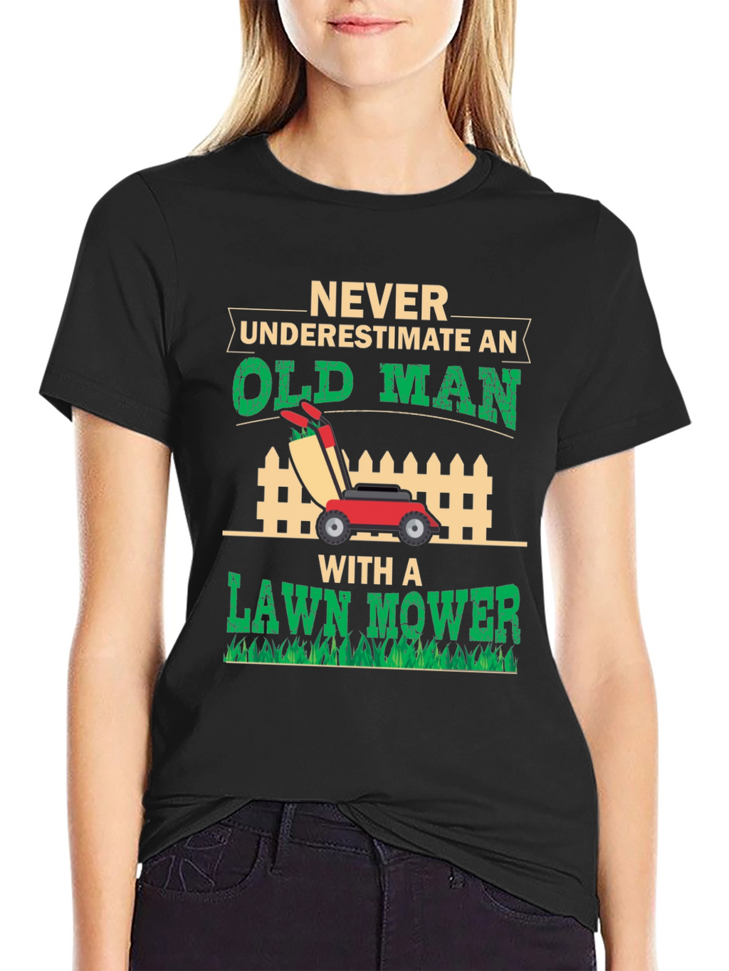 Old Man Lawn Mower Graphic Tee - Black