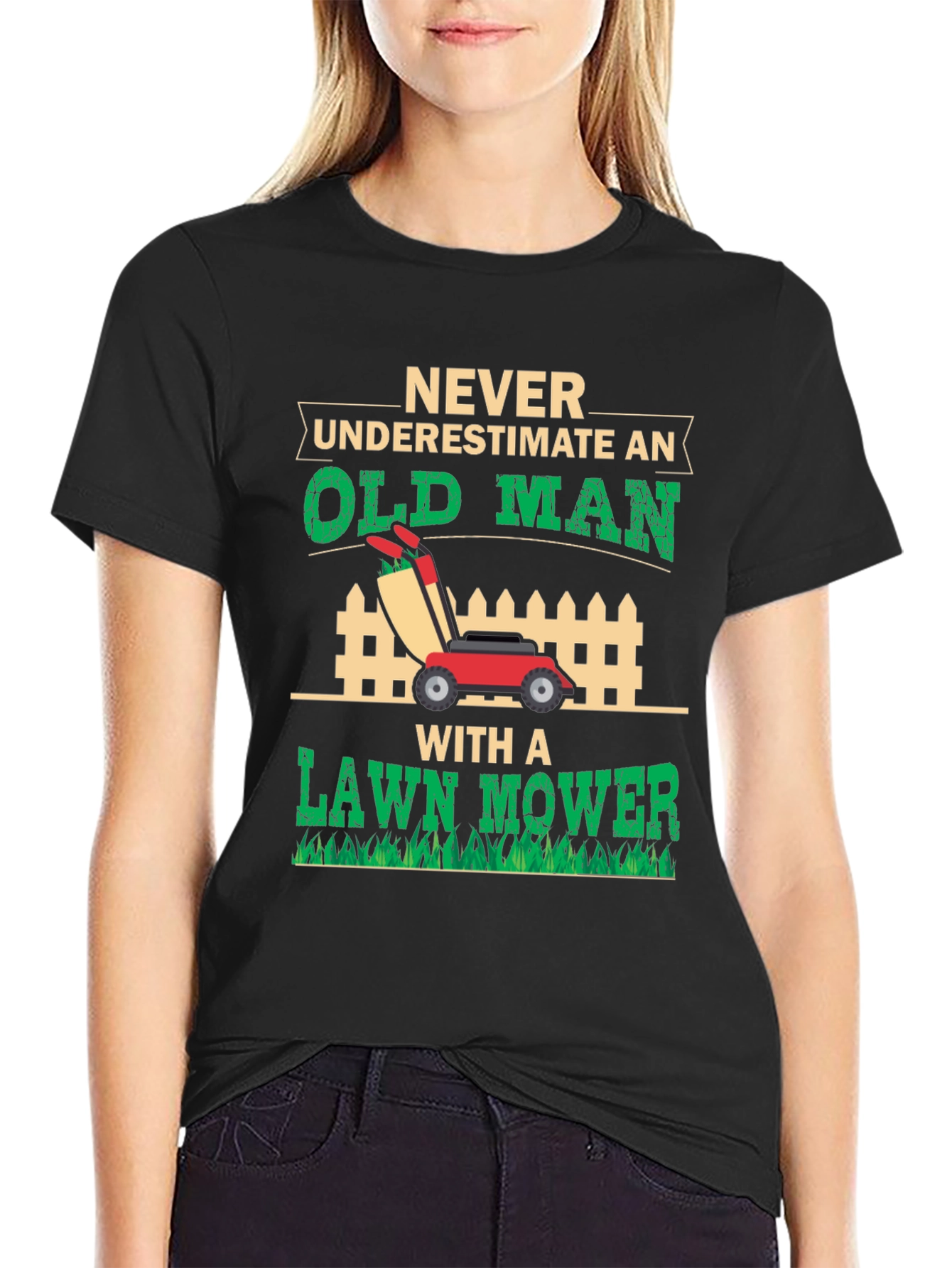 Old Man Lawn Mower Graphic Tee - Black