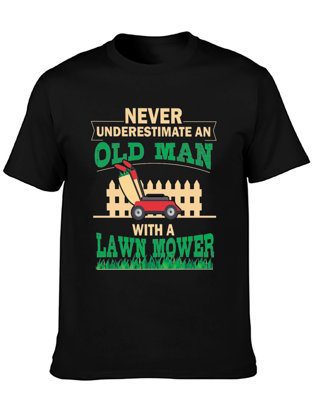 Old Man Lawn Mower Graphic Tee - Black