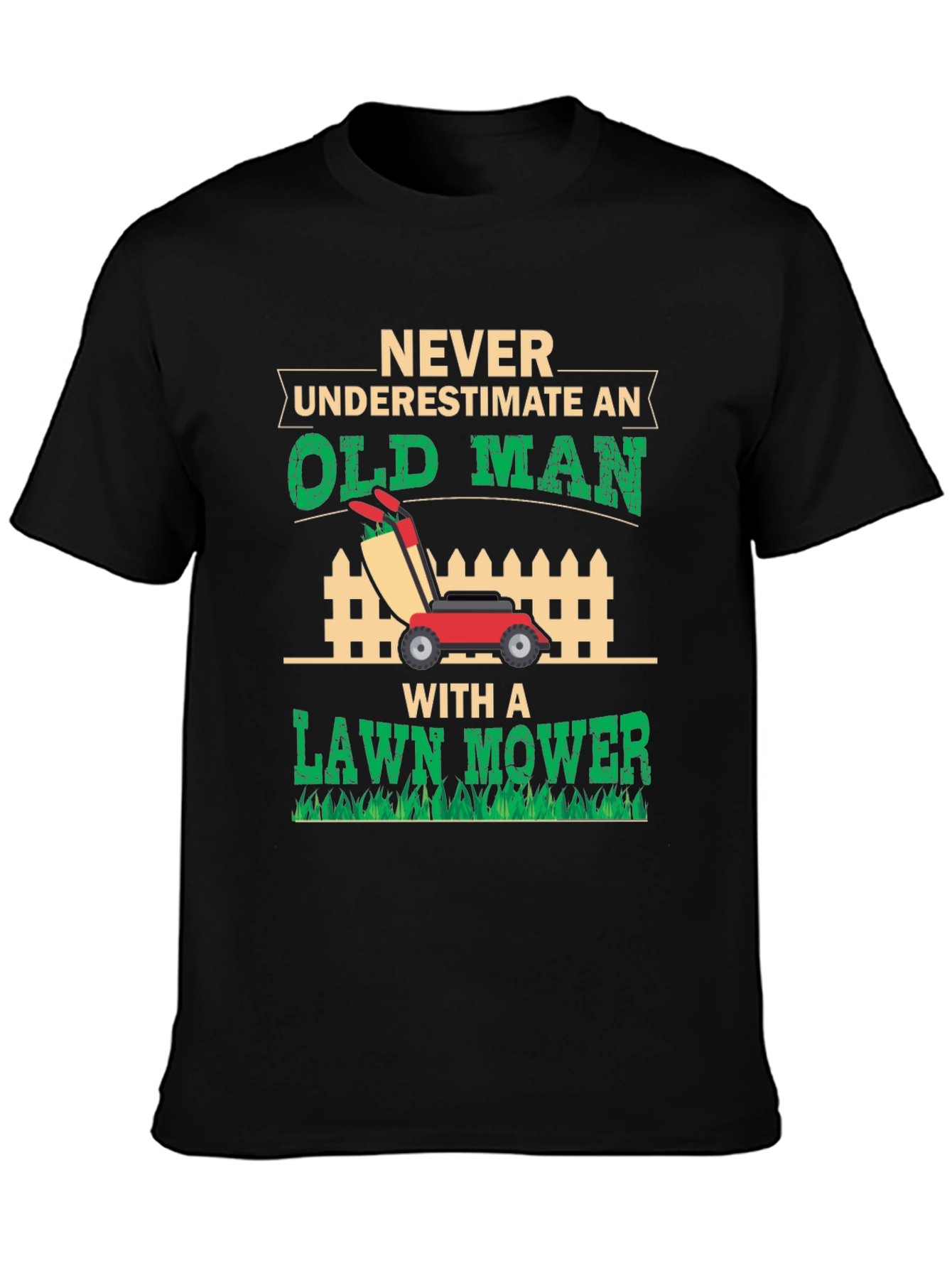 Old Man Lawn Mower Graphic Tee - Black