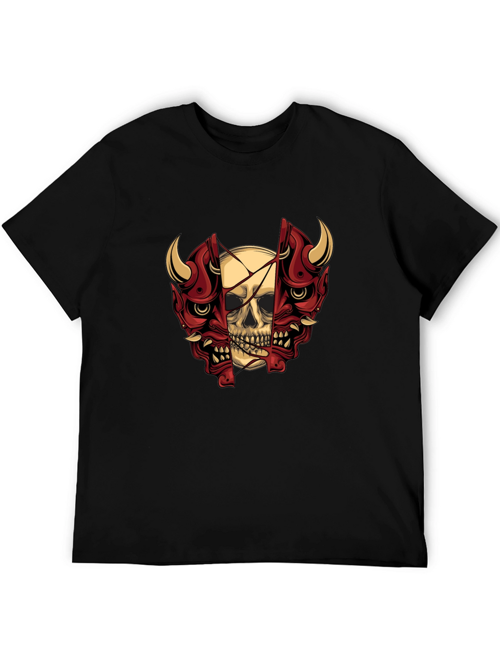 Skull and Oni Mask Graphic T-Shirt