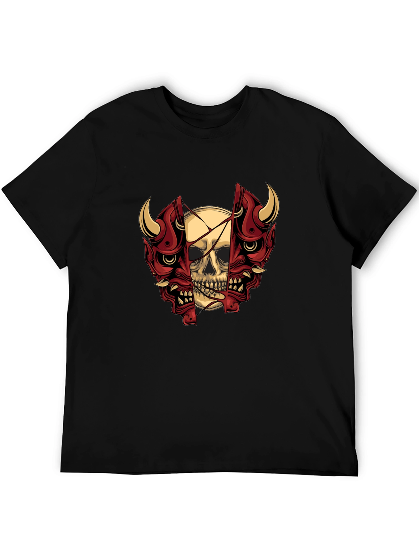 Skull and Oni Mask Graphic T-Shirt