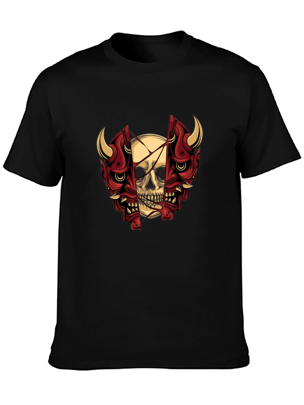 Skull and Oni Mask Graphic T-Shirt