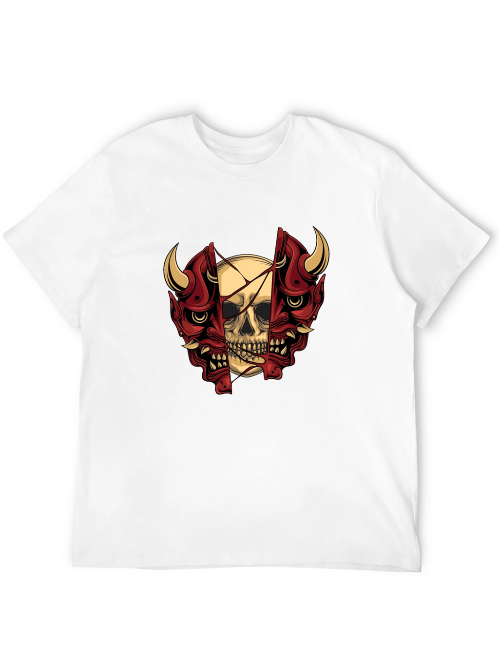 Skull and Oni Mask Graphic T-Shirt