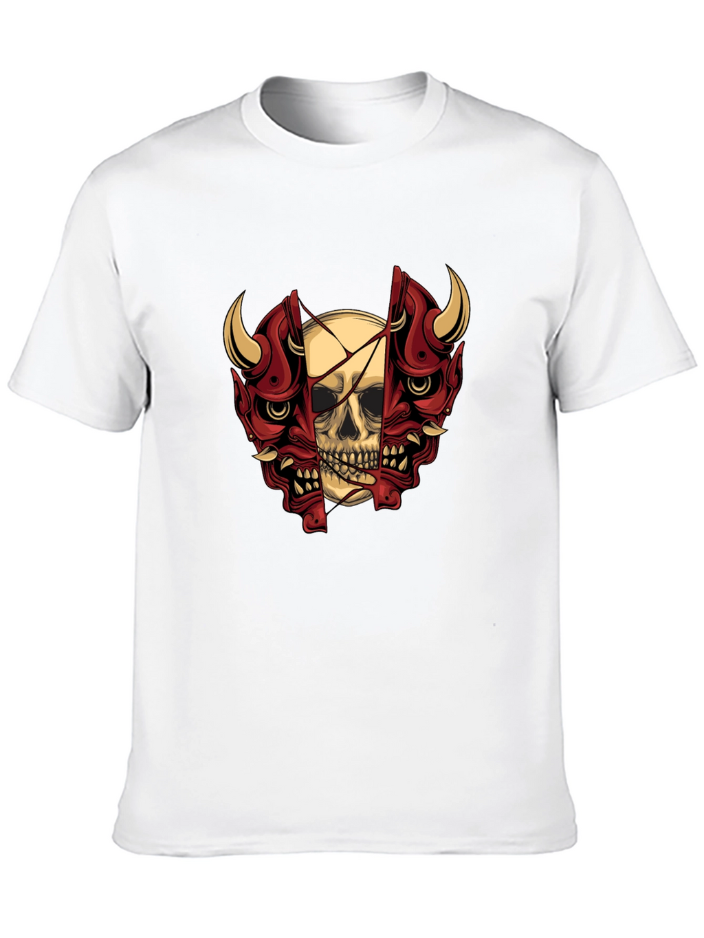 Skull and Oni Mask Graphic T-Shirt