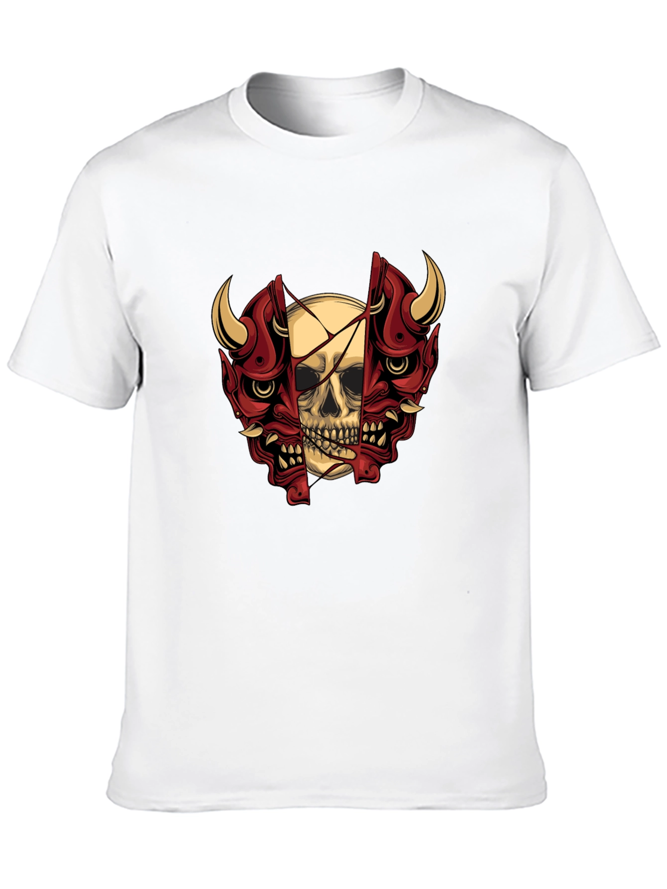 Skull and Oni Mask Graphic T-Shirt