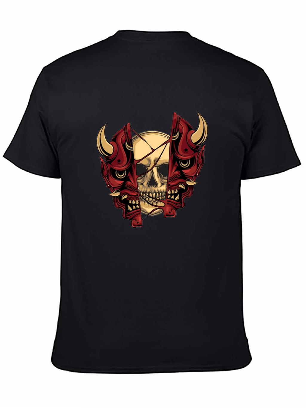 Skull and Oni Mask Graphic T-Shirt
