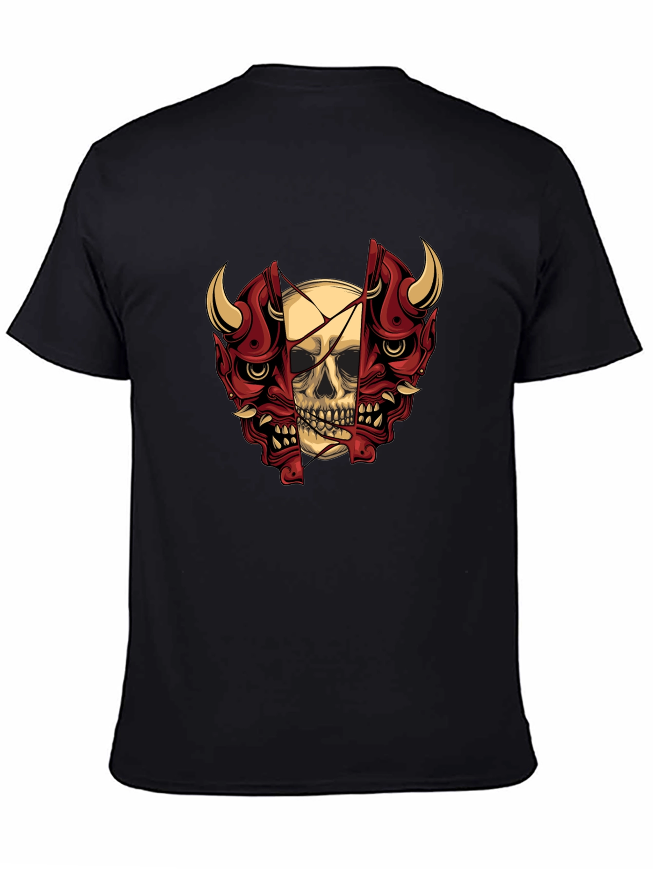 Skull and Oni Mask Graphic T-Shirt