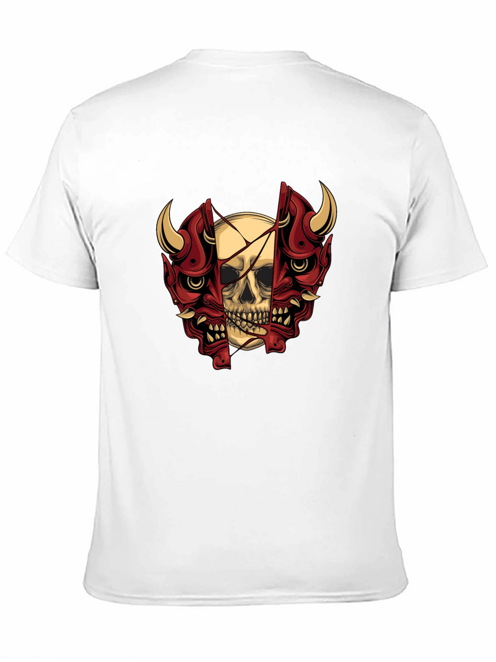 Skull and Oni Mask Graphic T-Shirt
