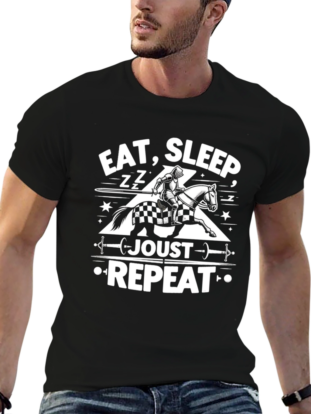Eat Sleep Joust Repeat Black Graphic Tee