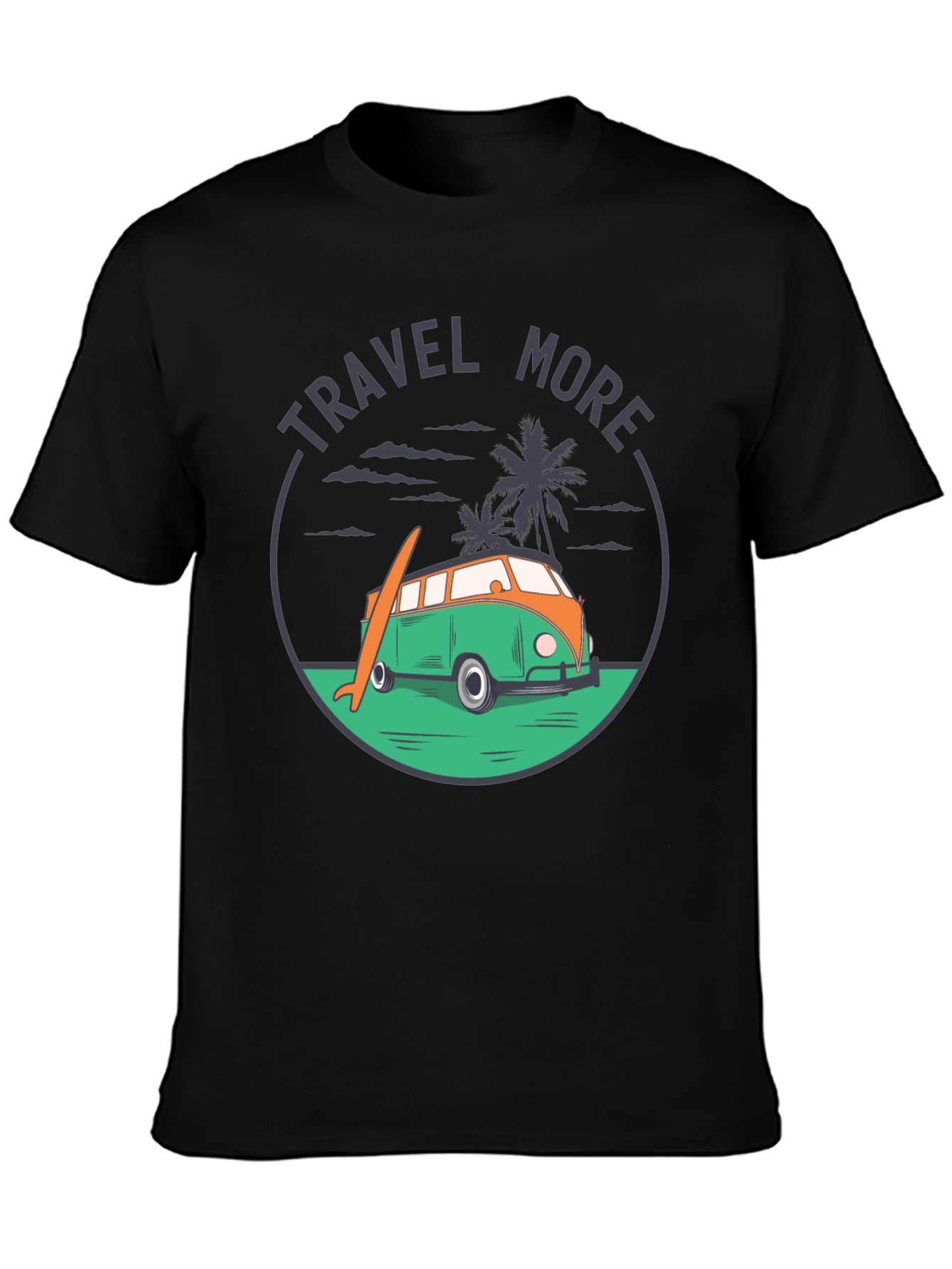 Travel More Graphic Tee - Beach Van Surfboard Design