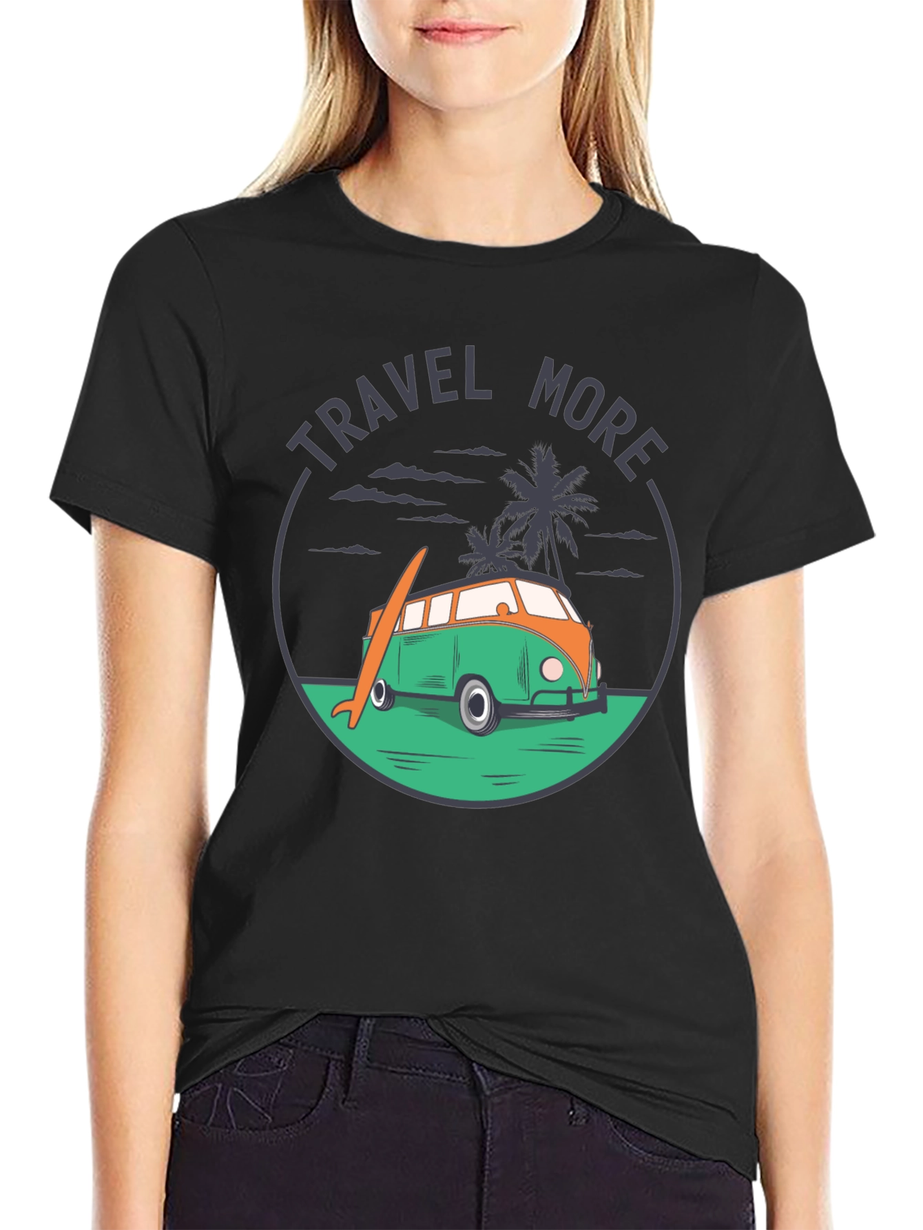 Travel More Graphic Tee - Beach Van Surfboard Design