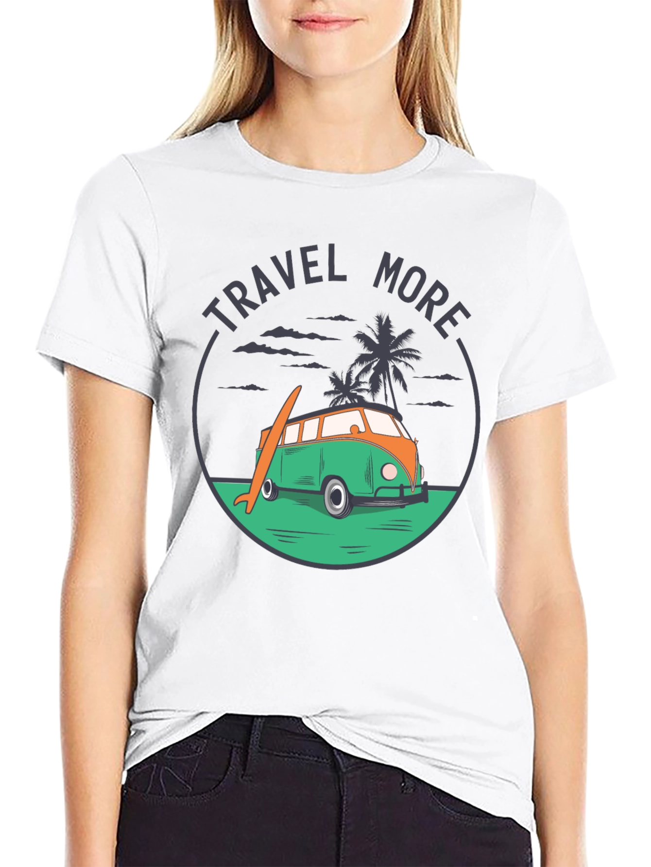 Travel More Graphic Tee - Beach Van Surfboard Design